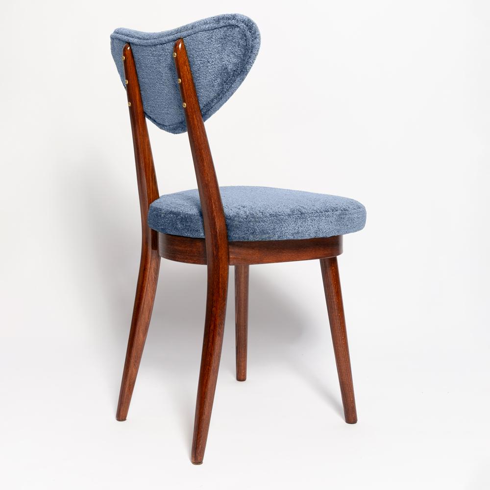Polish Set of Ten Mid Century Vintage Blue Heart Velvet Chairs, Europe, 1960s For Sale
