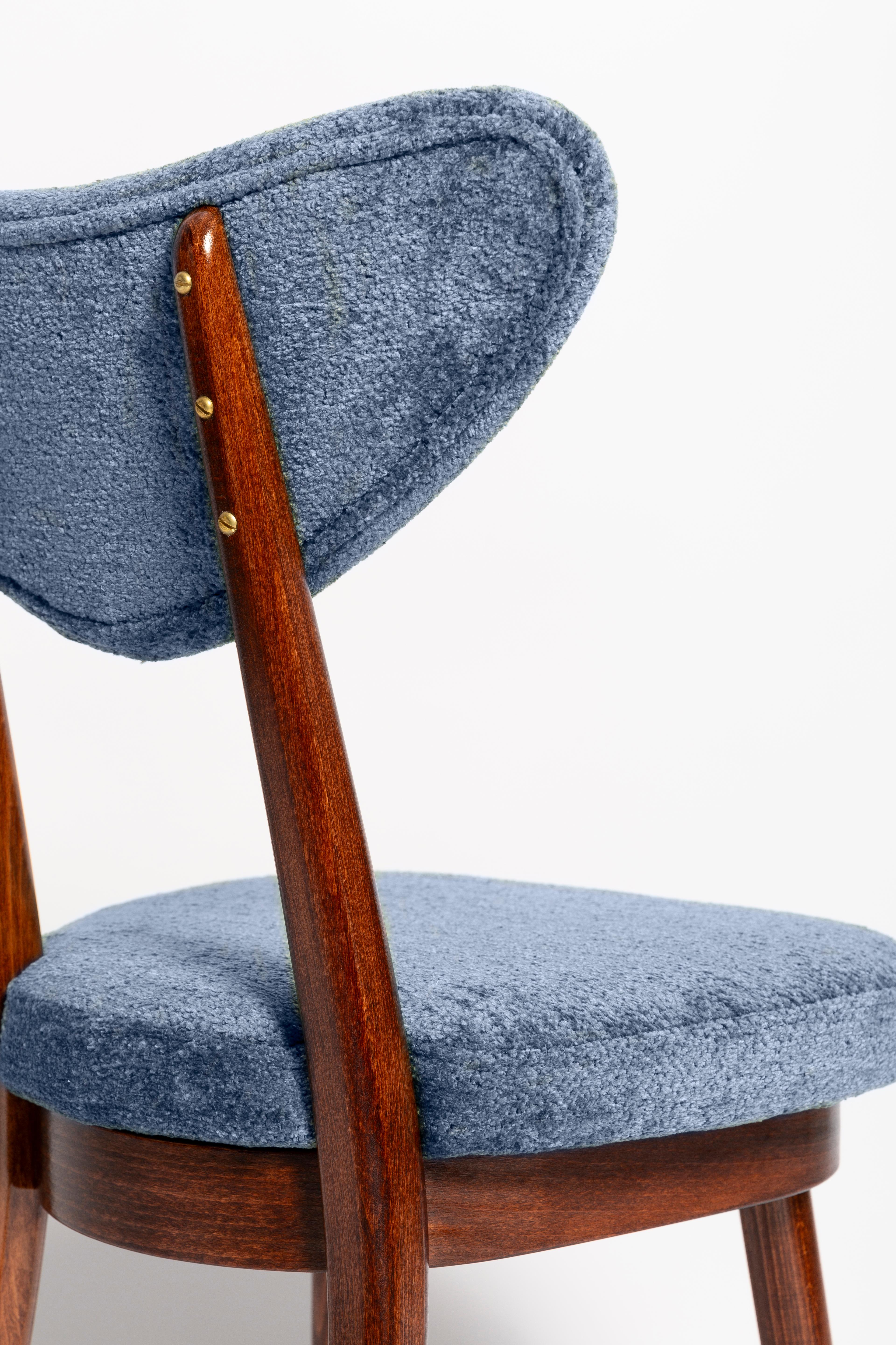 Cotton Set of Ten Mid Century Vintage Blue Heart Velvet Chairs, Europe, 1960s For Sale