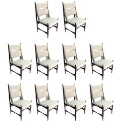Set of Ten Midcentury Brazilian Dining Chairs in Beige Linen