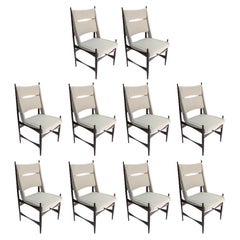 Set of Ten Midcentury Brazilian Dining Chairs in Beige Linen