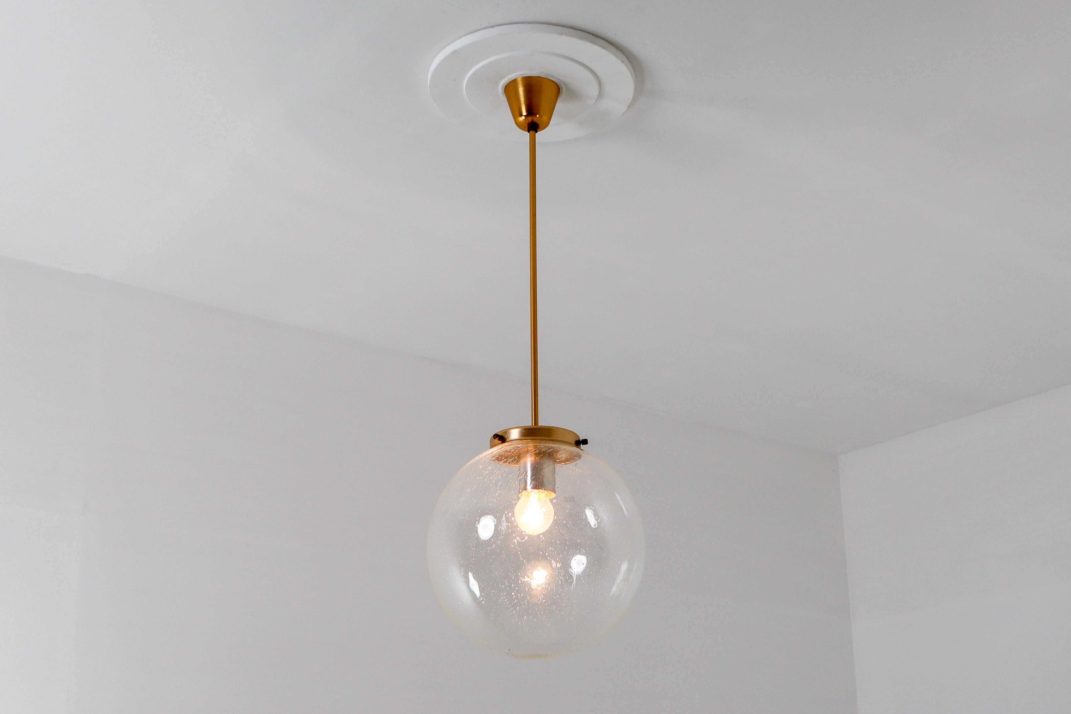 Set of Ten Midcentury Pendants in Handblown Glass and Copper Color Fixture In Good Condition In Almelo, NL