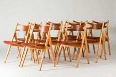 Satz von zehn Esszimmerstühlen „Sawbuck“ aus der Mitte des Jahrhunderts, Hans J. Wegner, Dänemark, 1960er Jahre