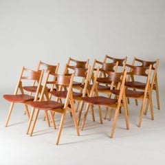 Set of ten Midcentury "Sawbuck" dining chairs, Hans J. Wegner, Denmark, 1960s