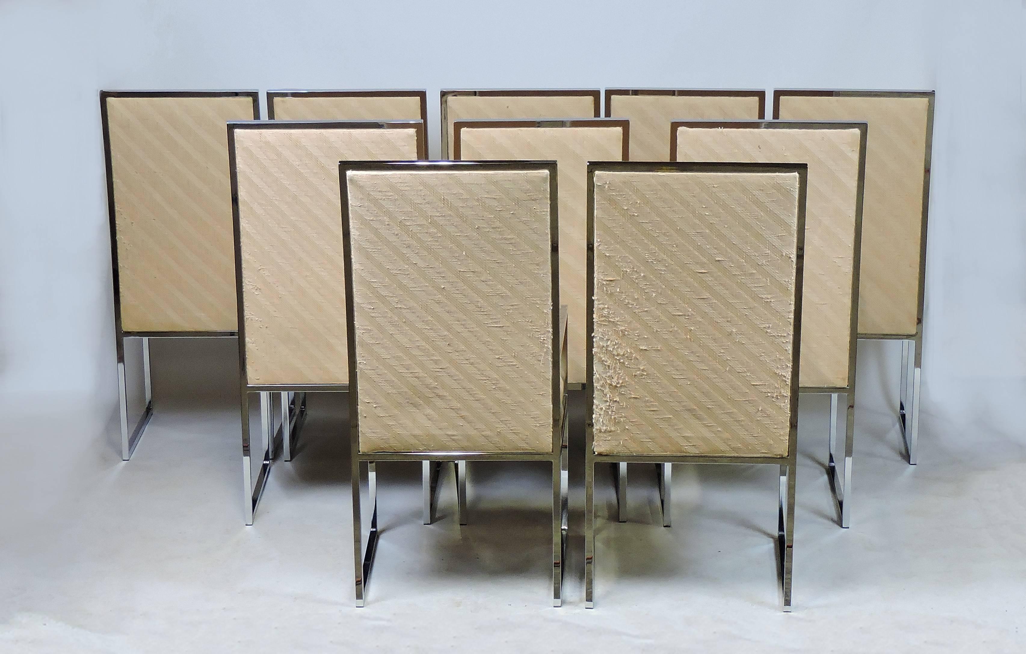 American Set of Ten DIA Baughman Style Chrome High Back Mid-Century Modern Dining Chairs 