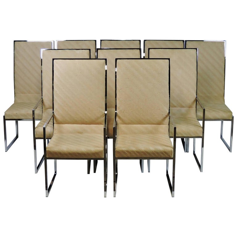 Set of Ten Milo Baughman Mid-Century Modern Chrome High Back Dining