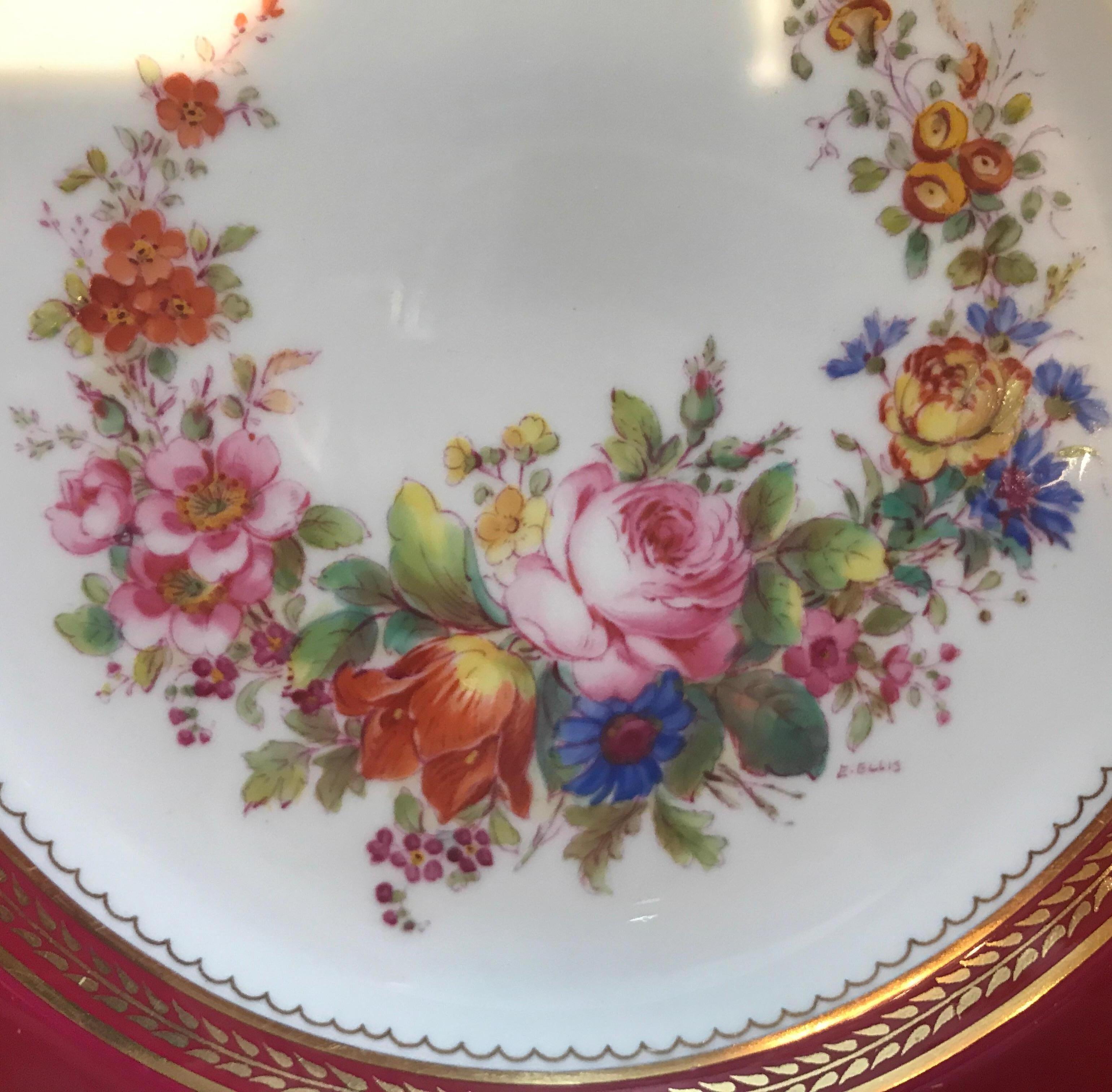 Mid-20th Century Set of Ten Minton Hand-Painted Service Dinner Plates