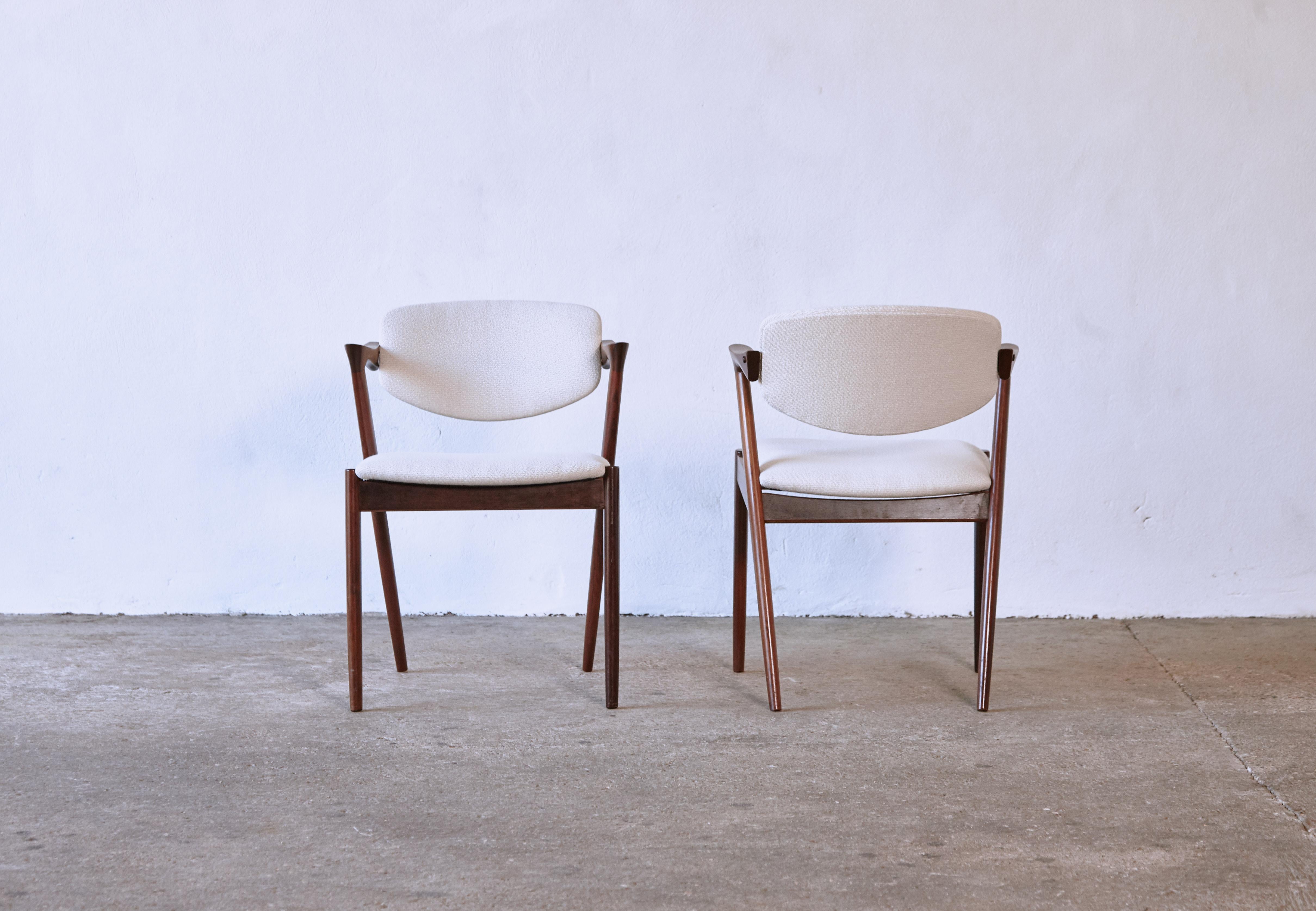Fabric Set of Ten Model 42 Rosewood Dining Chairs by Kai Kristiansen, Denmark, 1960s