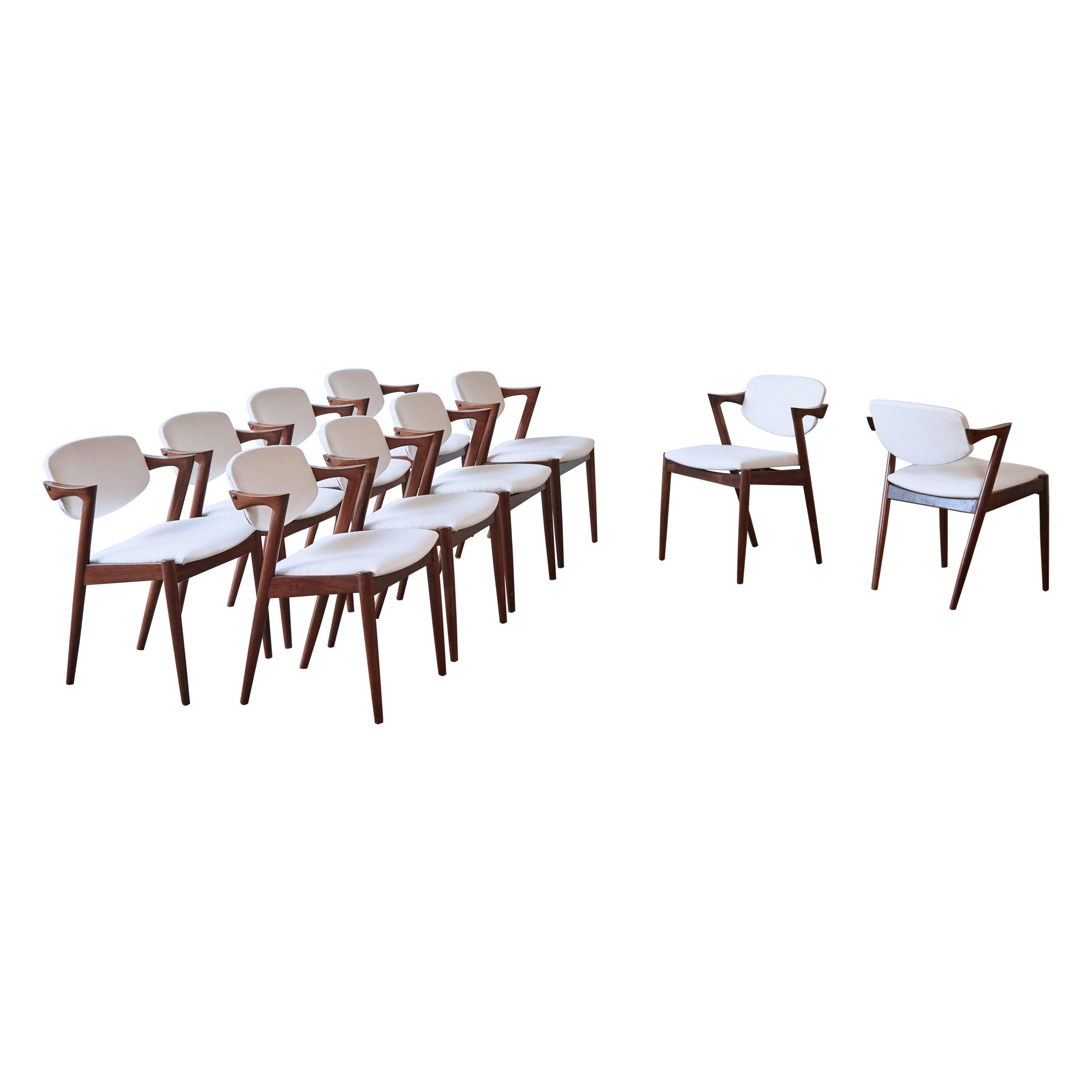 Set of Ten Model 42 Rosewood Dining Chairs by Kai Kristiansen, Denmark, 1960s