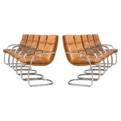 Set of Ten Modern Italian Leather Armchairs with Chrome Frames, 1970