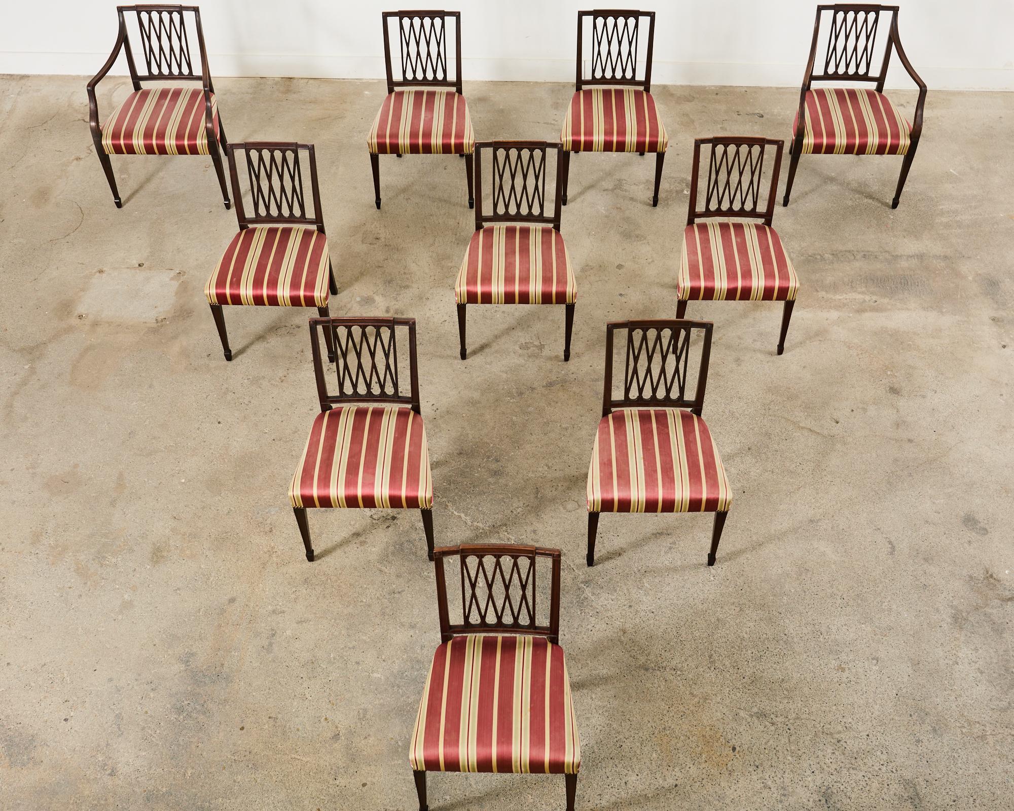 Hand-Crafted Set of Ten Neoclassical English Regency Style Mahogany Dining chairs