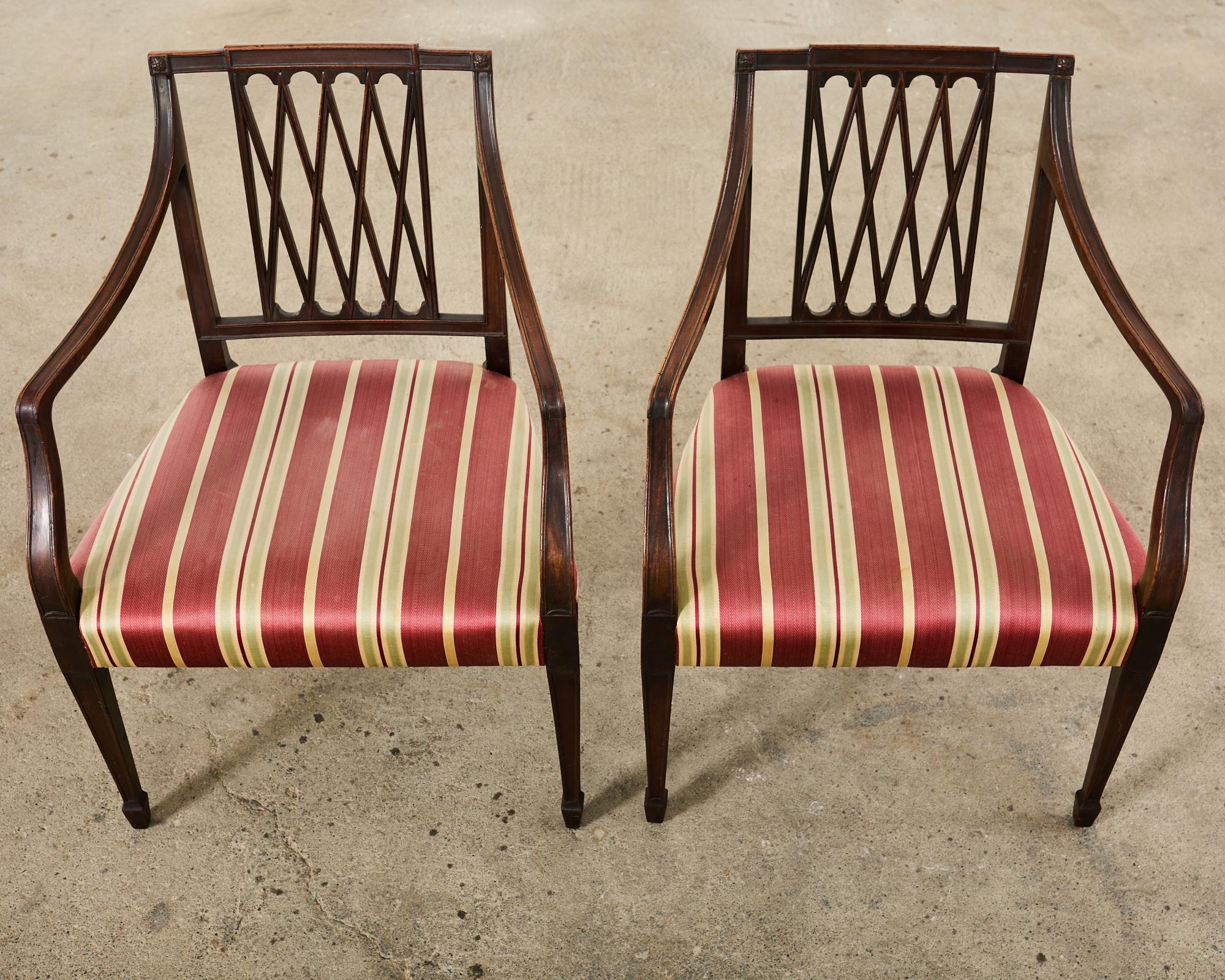 19th Century Set of Ten Neoclassical English Regency Style Mahogany Dining chairs For Sale