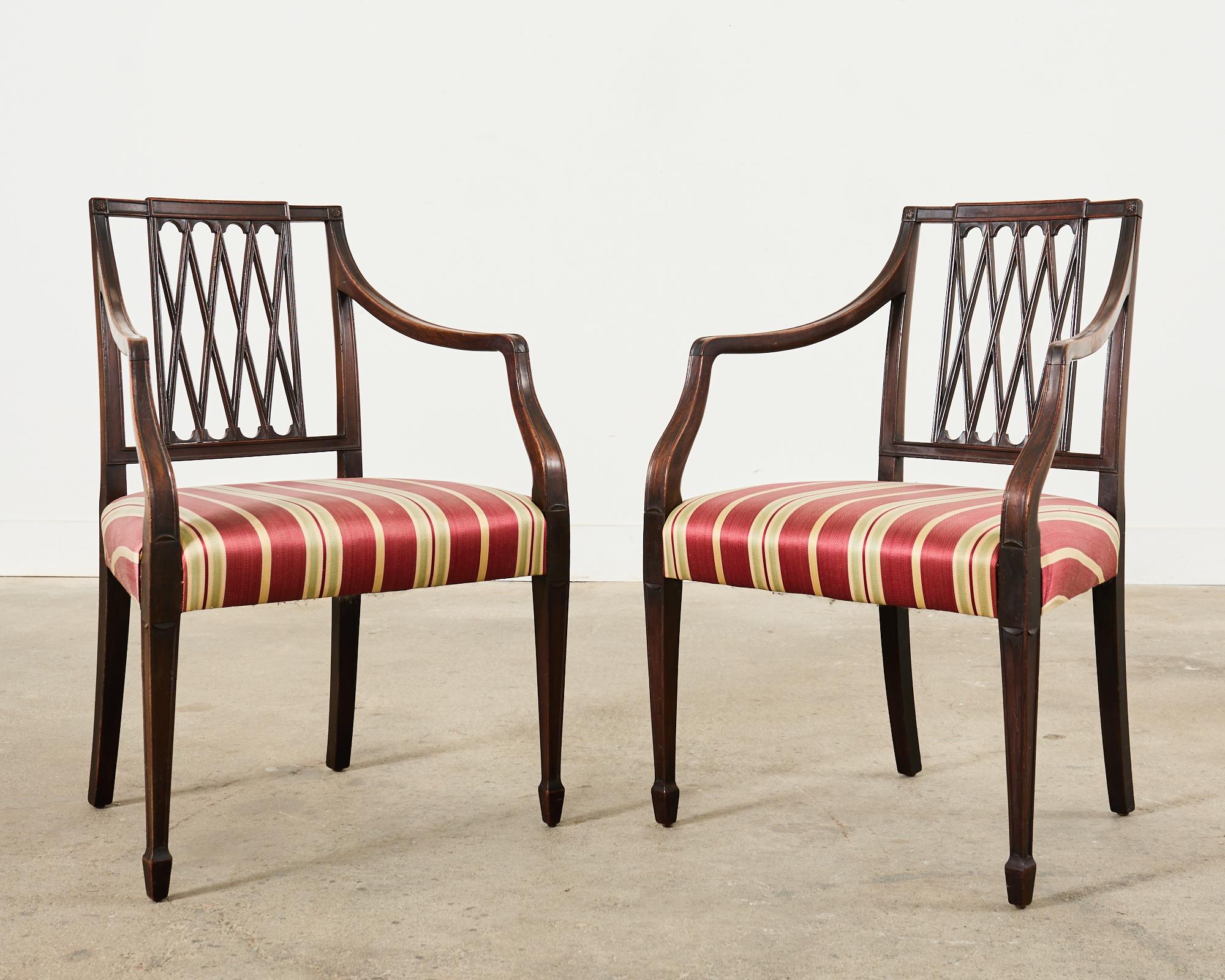 Fabric Set of Ten Neoclassical English Regency Style Mahogany Dining chairs For Sale