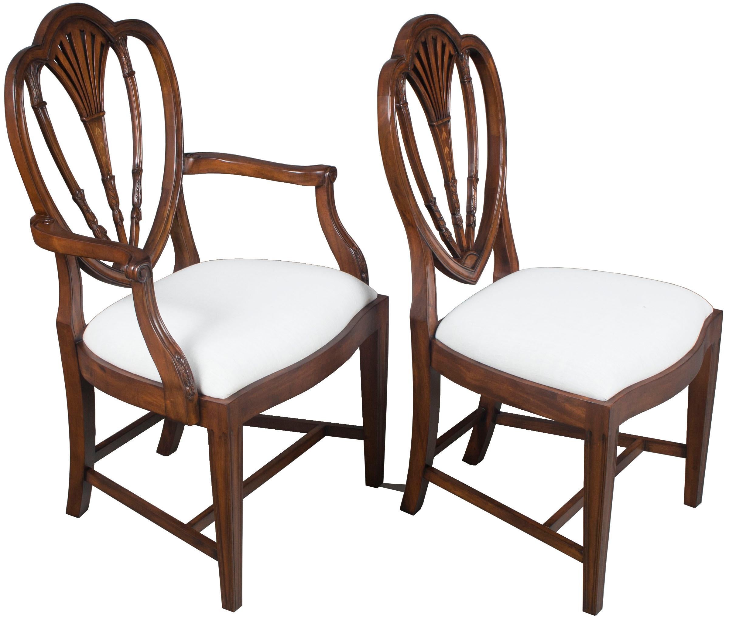 Philippine Set of Ten New Hepplewhite Style Mahogany Shield Back Dining Room Chairs For Sale