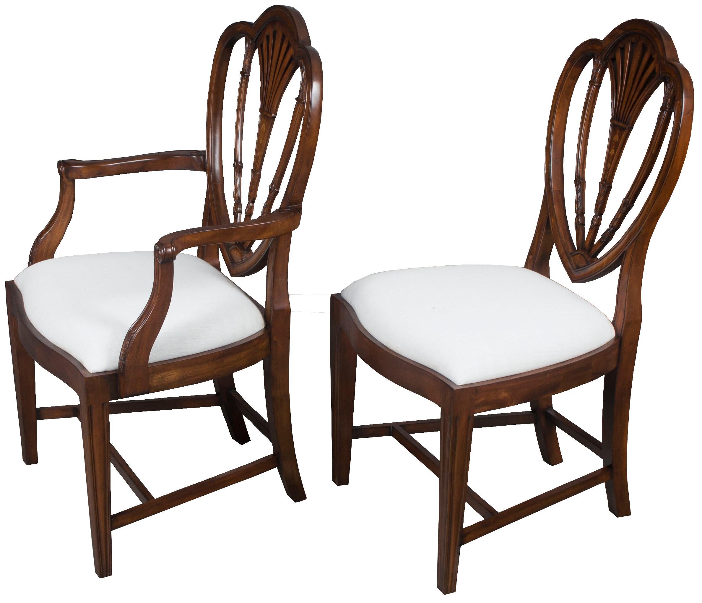 Set of Ten New Hepplewhite Style Mahogany Shield Back Dining Room Chairs In New Condition For Sale In Atlanta, GA
