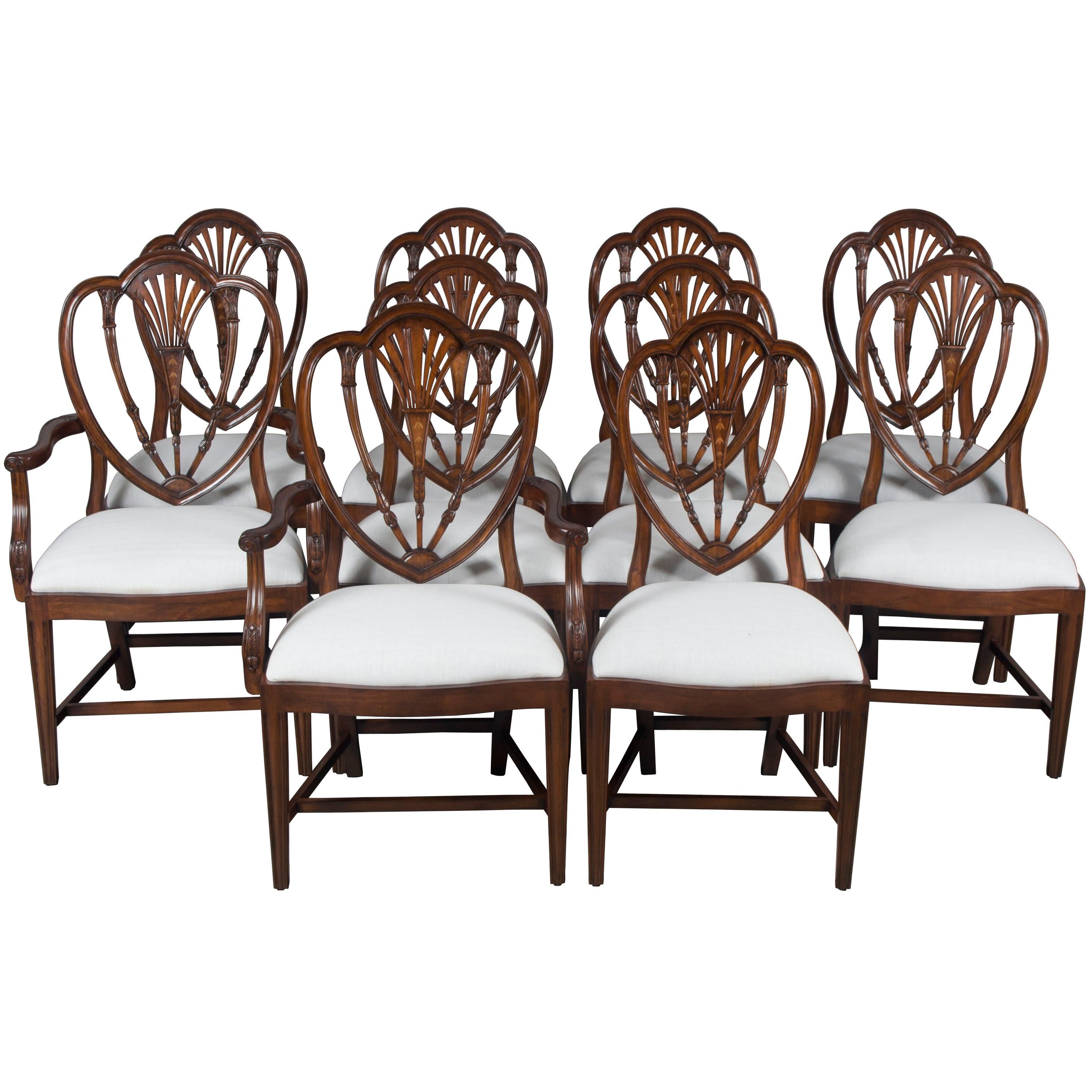 Set of Ten New Hepplewhite Style Mahogany Shield Back Dining Room Chairs For Sale