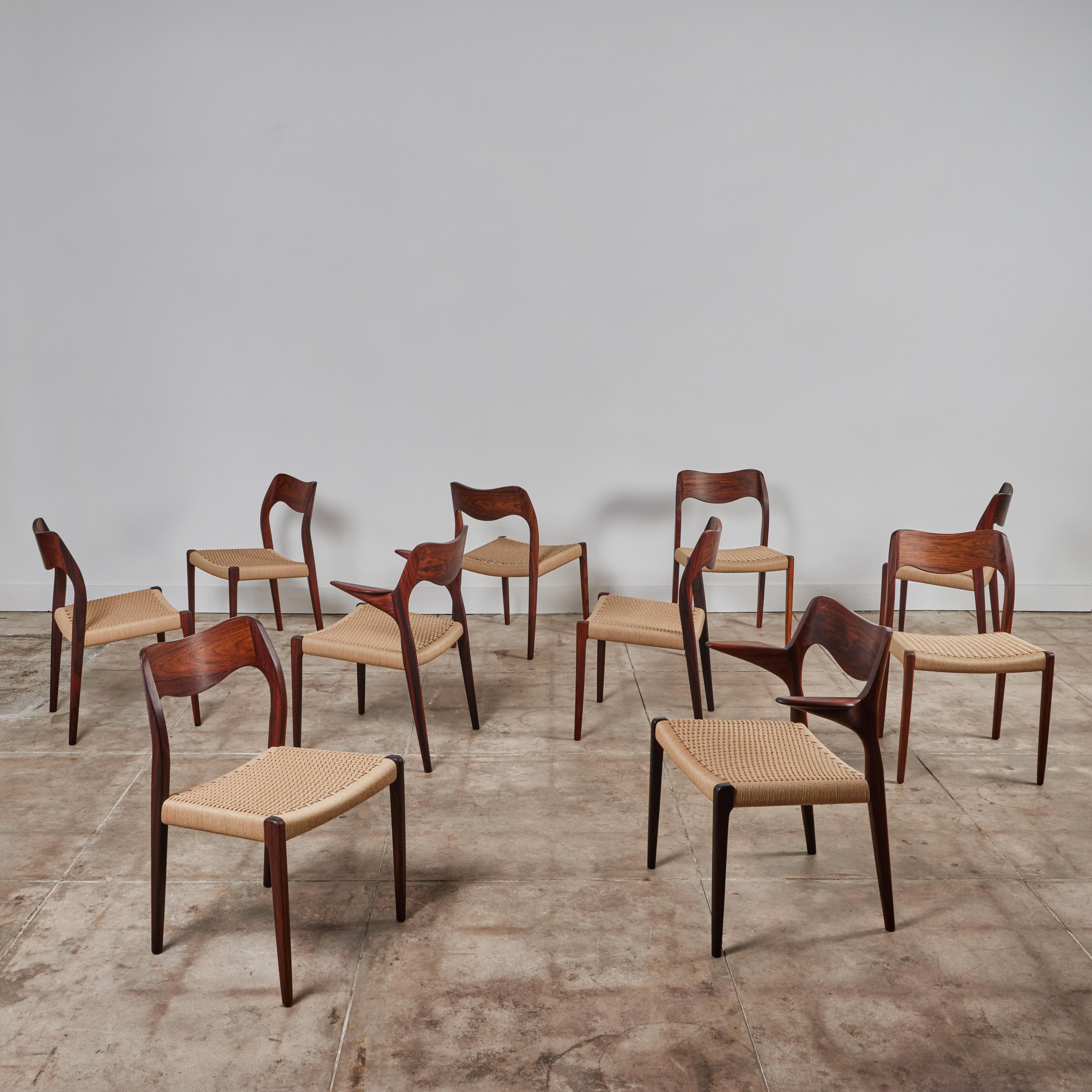 Mid-Century Modern Set of Ten Niels Møller No. 71/ No. 75 Rosewood Dining Chairs
