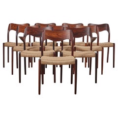 Ensemble de dix chaises de salle à manger en bois de rose Niels Møller No. 71/ No. 75