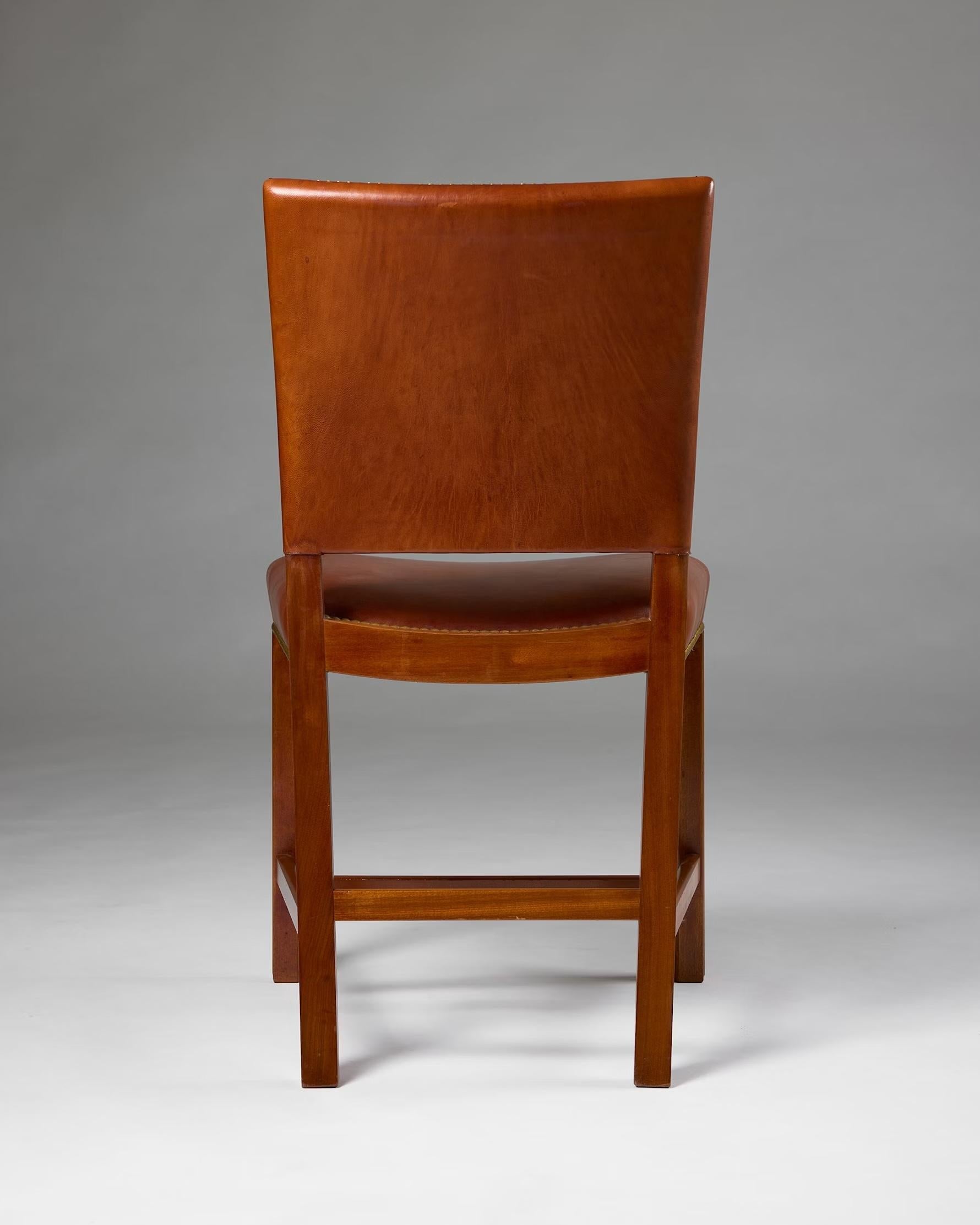 Danish Set of ten Niger leather 'Red Chairs' designed by Kaare Klint Denmark, 1928 For Sale