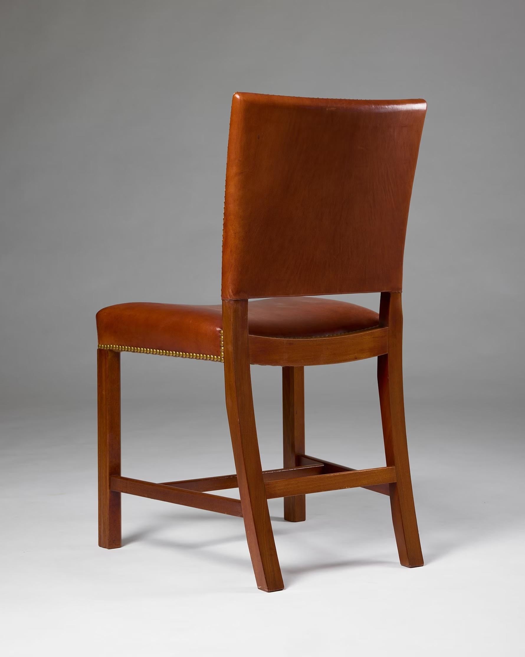 Set of ten Niger leather 'Red Chairs' designed by Kaare Klint Denmark, 1928 In Excellent Condition For Sale In Stockholm, SE