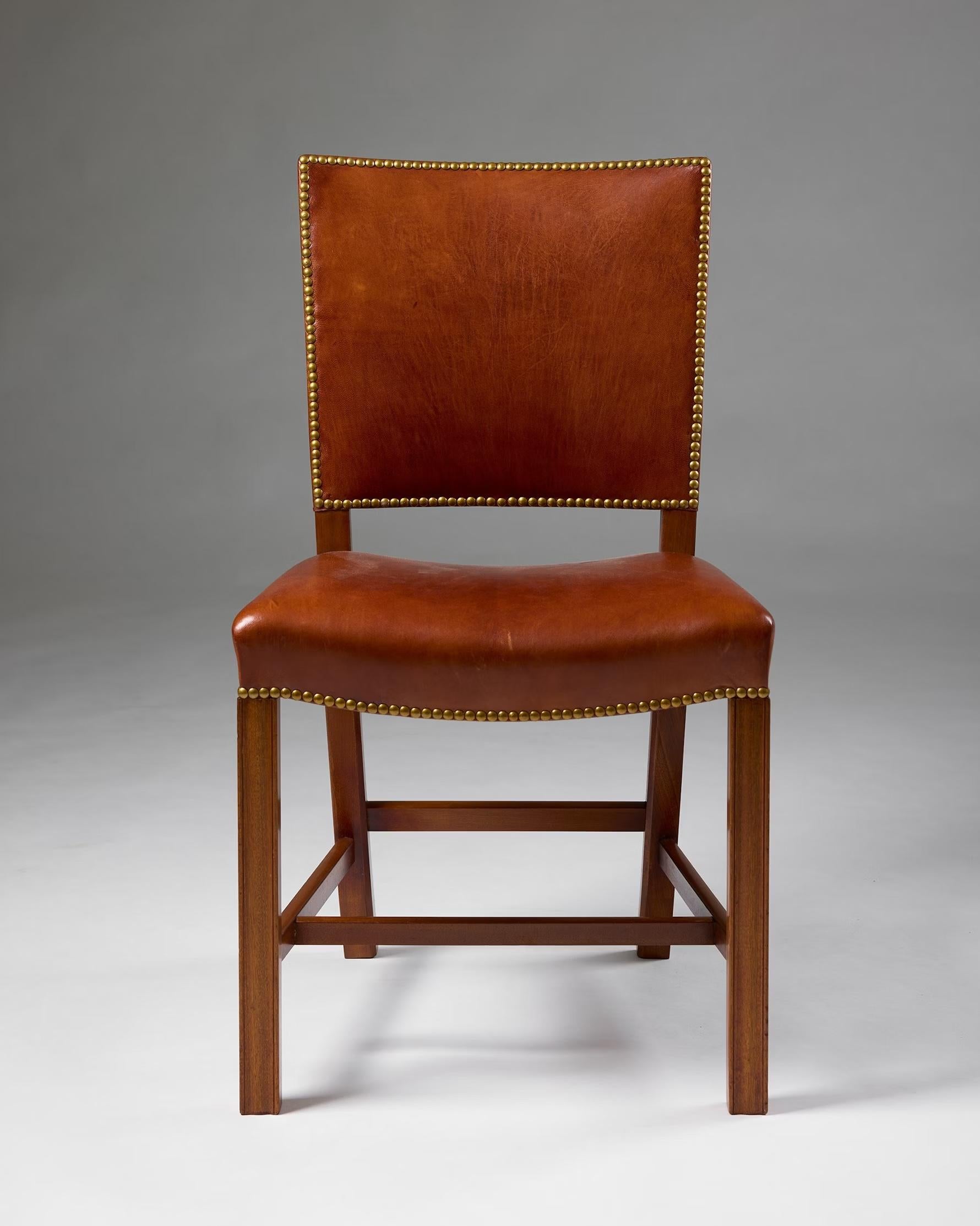 Set of ten Niger leather 'Red Chairs' designed by Kaare Klint Denmark, 1928 For Sale 1
