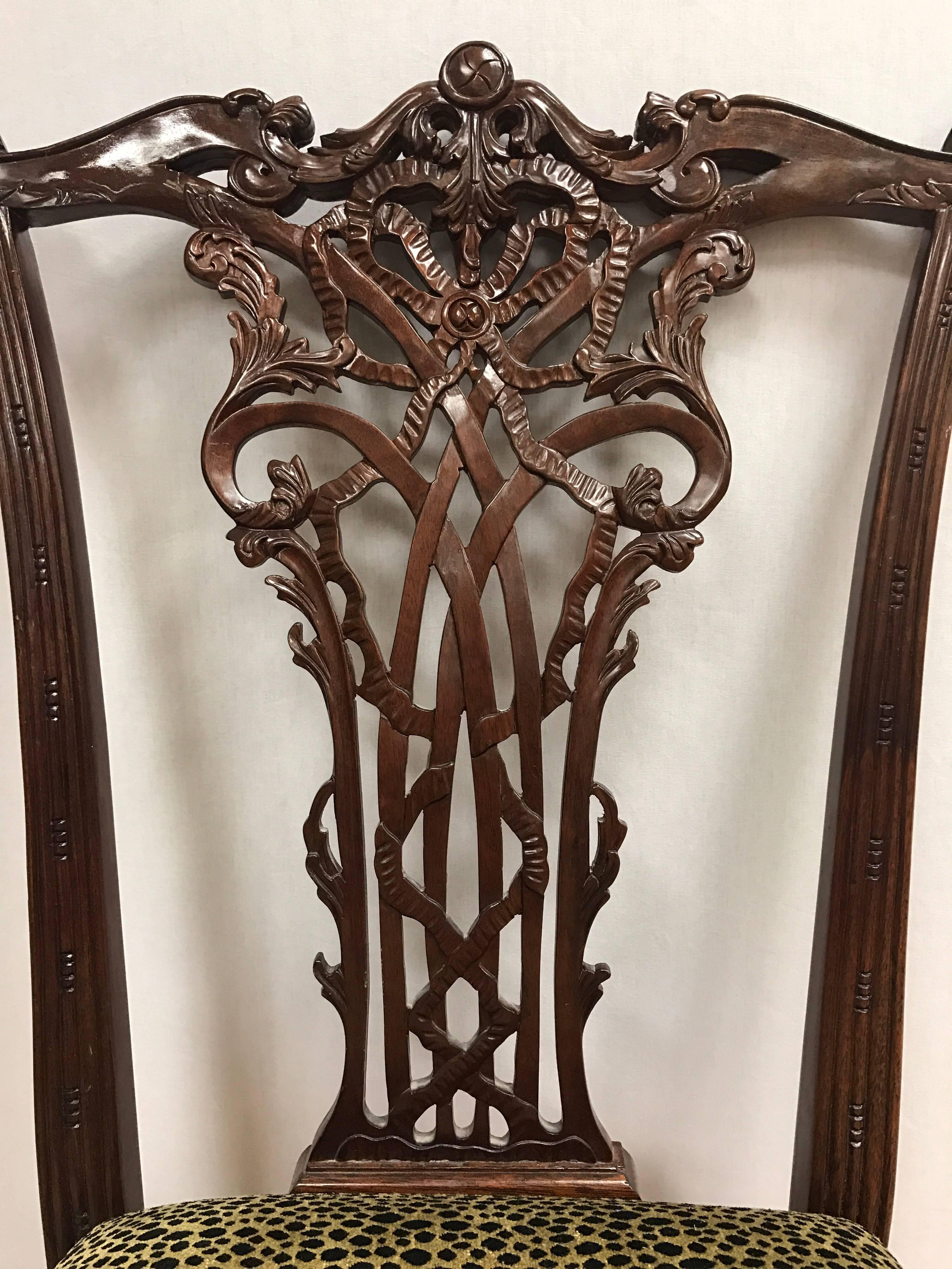 Set of Ten 19th Century Mahogany Carved Chippendale Dining Chairs England 1
