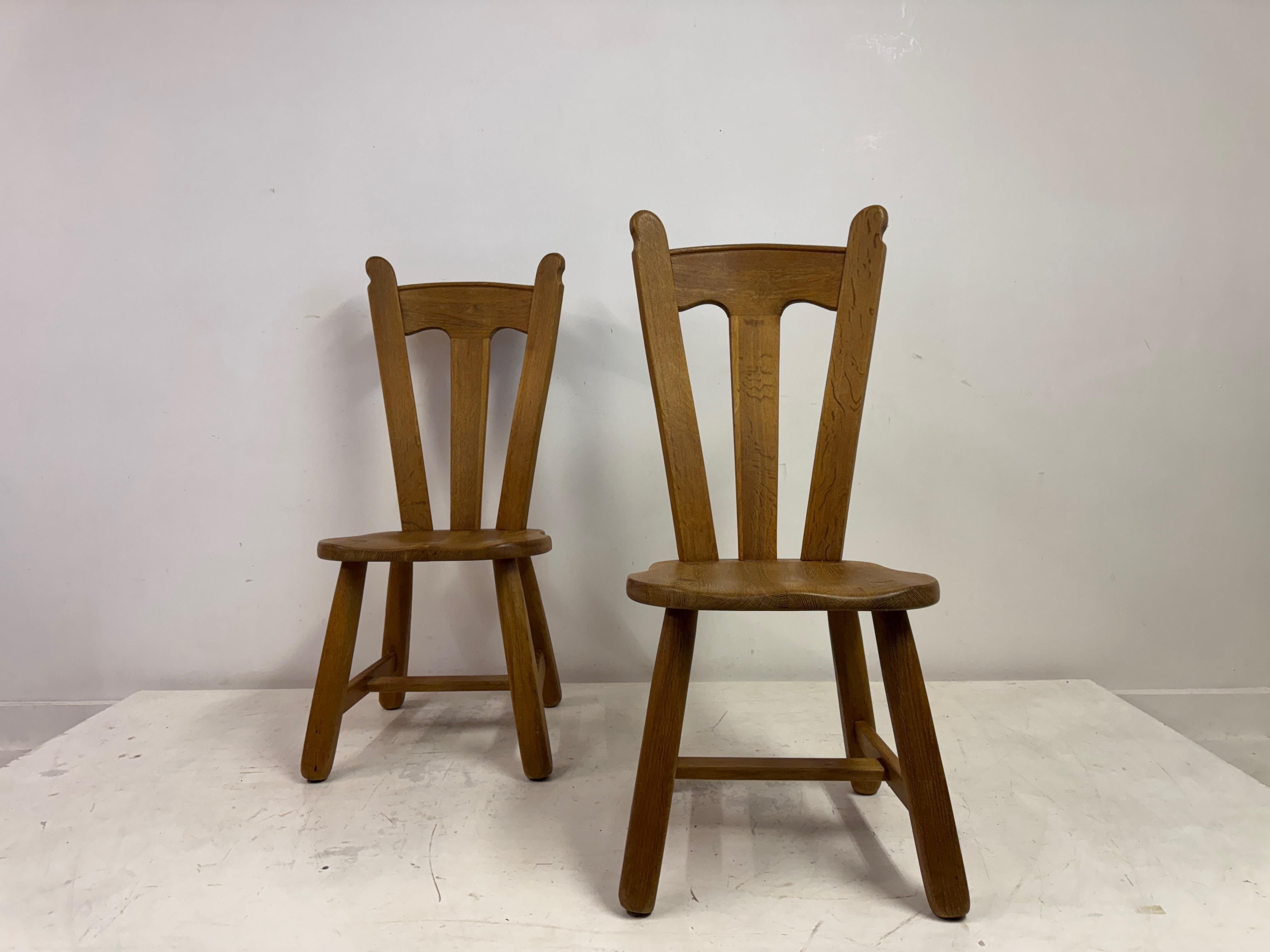 Set of Ten Oak Dining Chairs by De Puydt For Sale 7