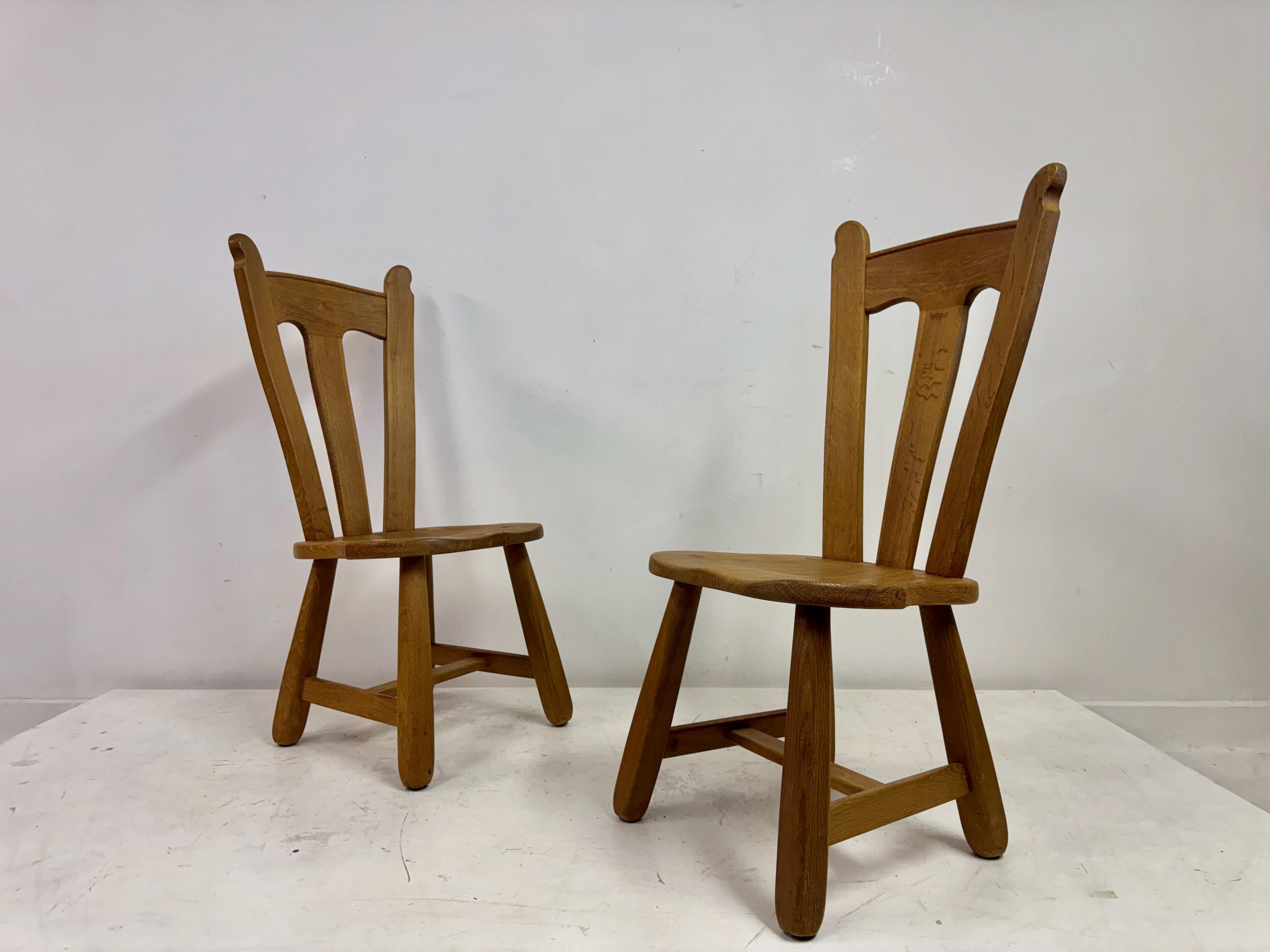 Set of Ten Oak Dining Chairs by De Puydt For Sale 9