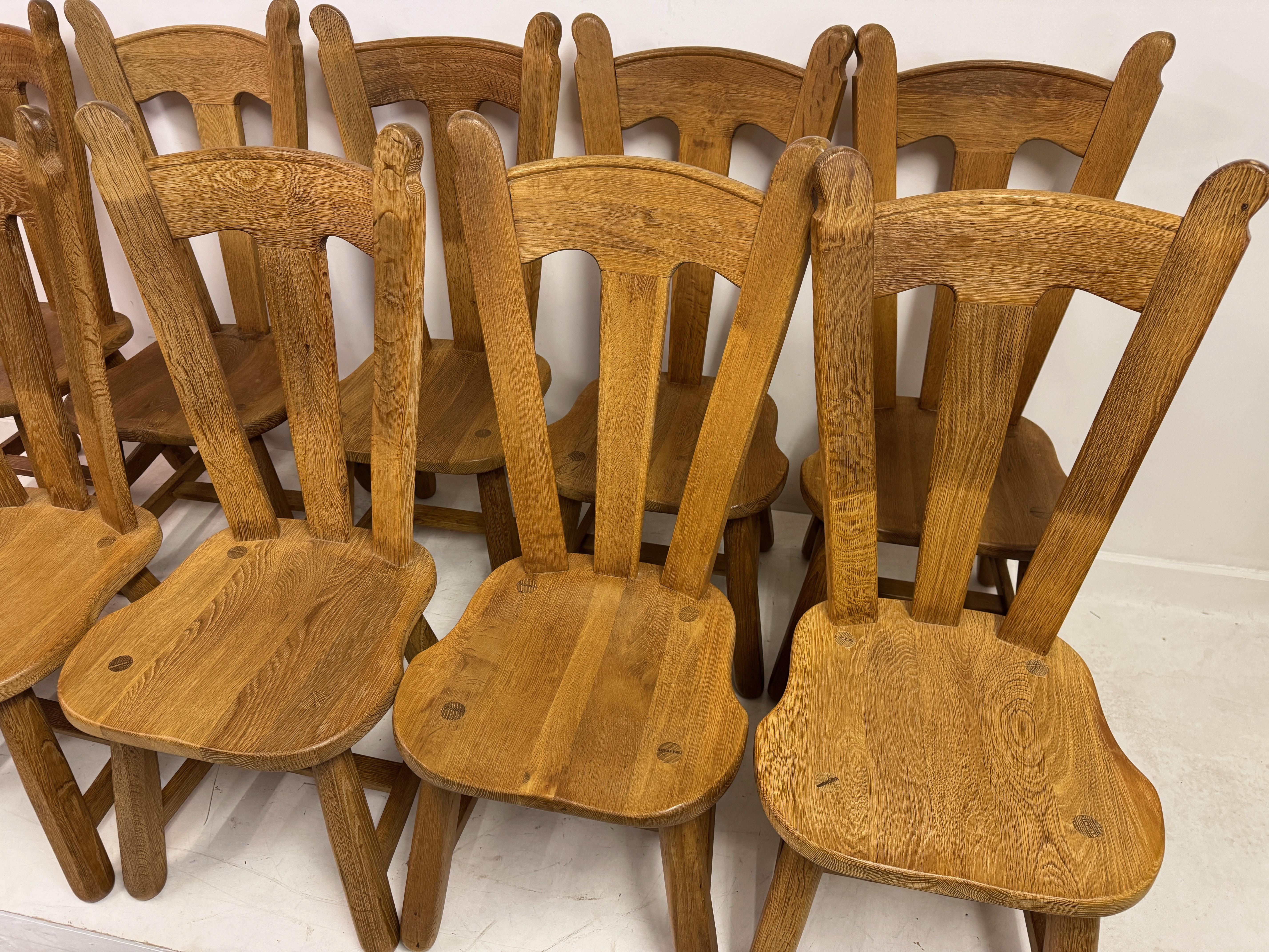Set of Ten Oak Dining Chairs by De Puydt In Good Condition For Sale In London, London