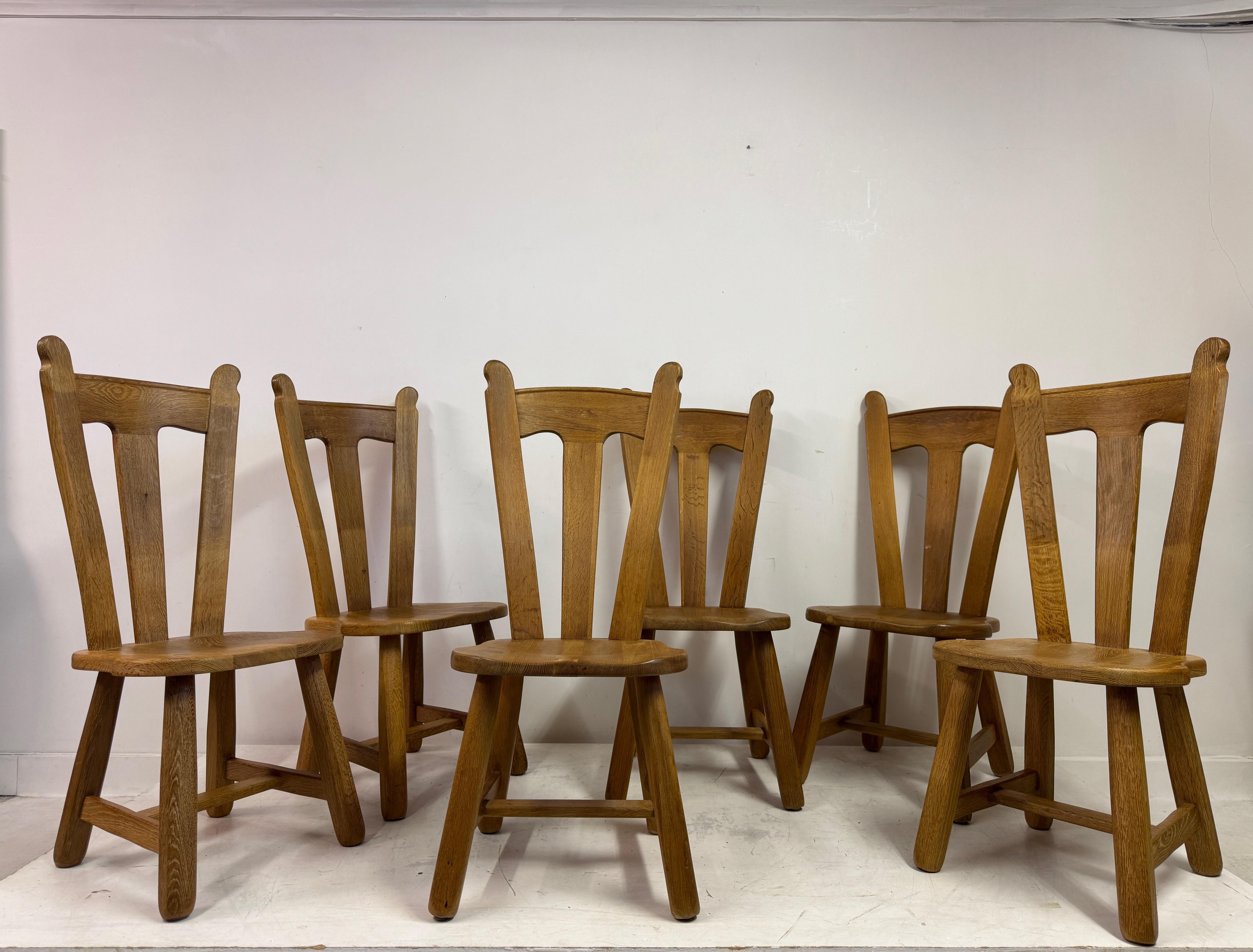 Set of Ten Oak Dining Chairs by De Puydt For Sale 1