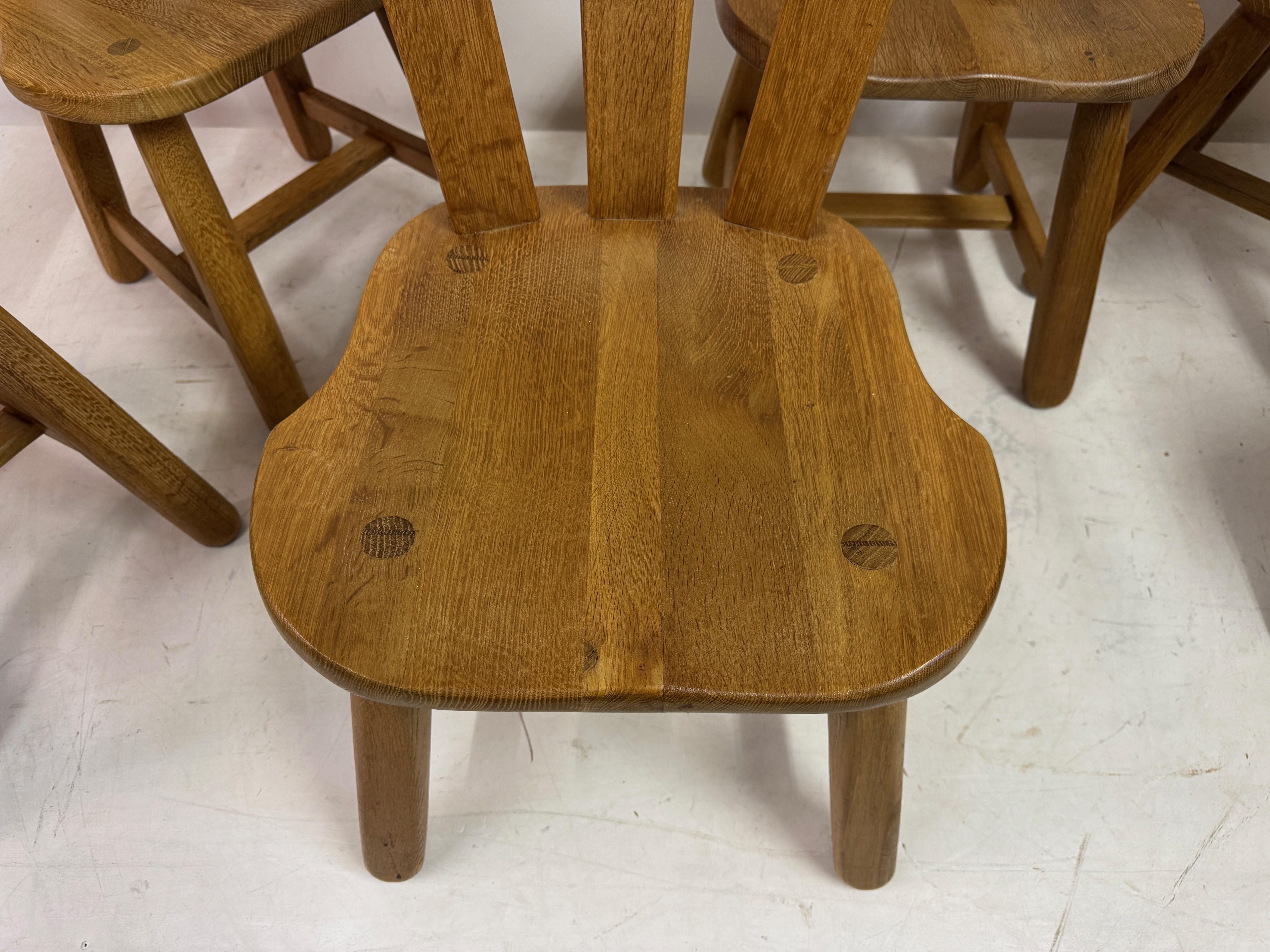 Set of Ten Oak Dining Chairs by De Puydt For Sale 3