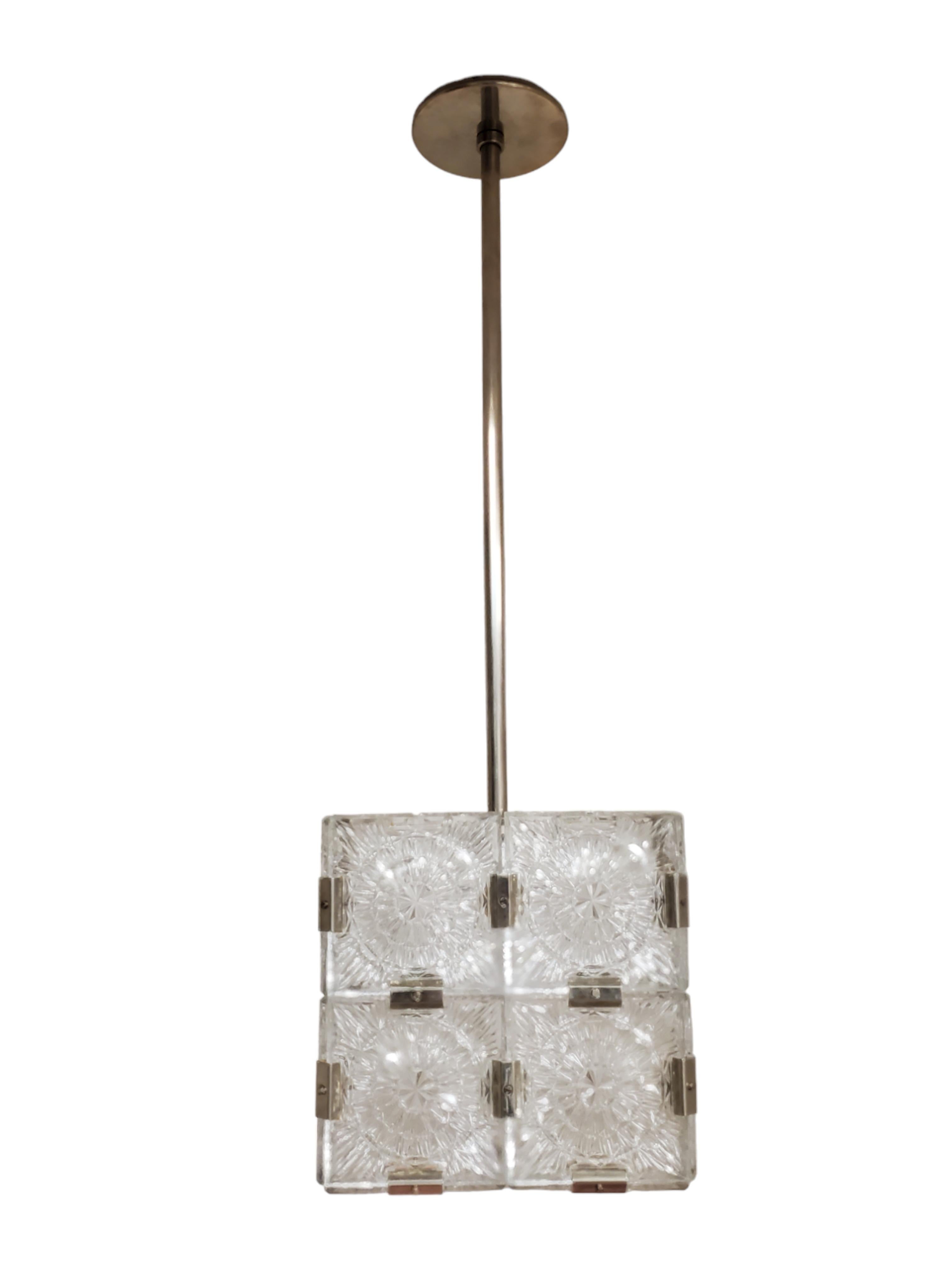 Set of Ten Original Box Cube Pendant Lights, Glass with Nickeled Clips For Sale 5