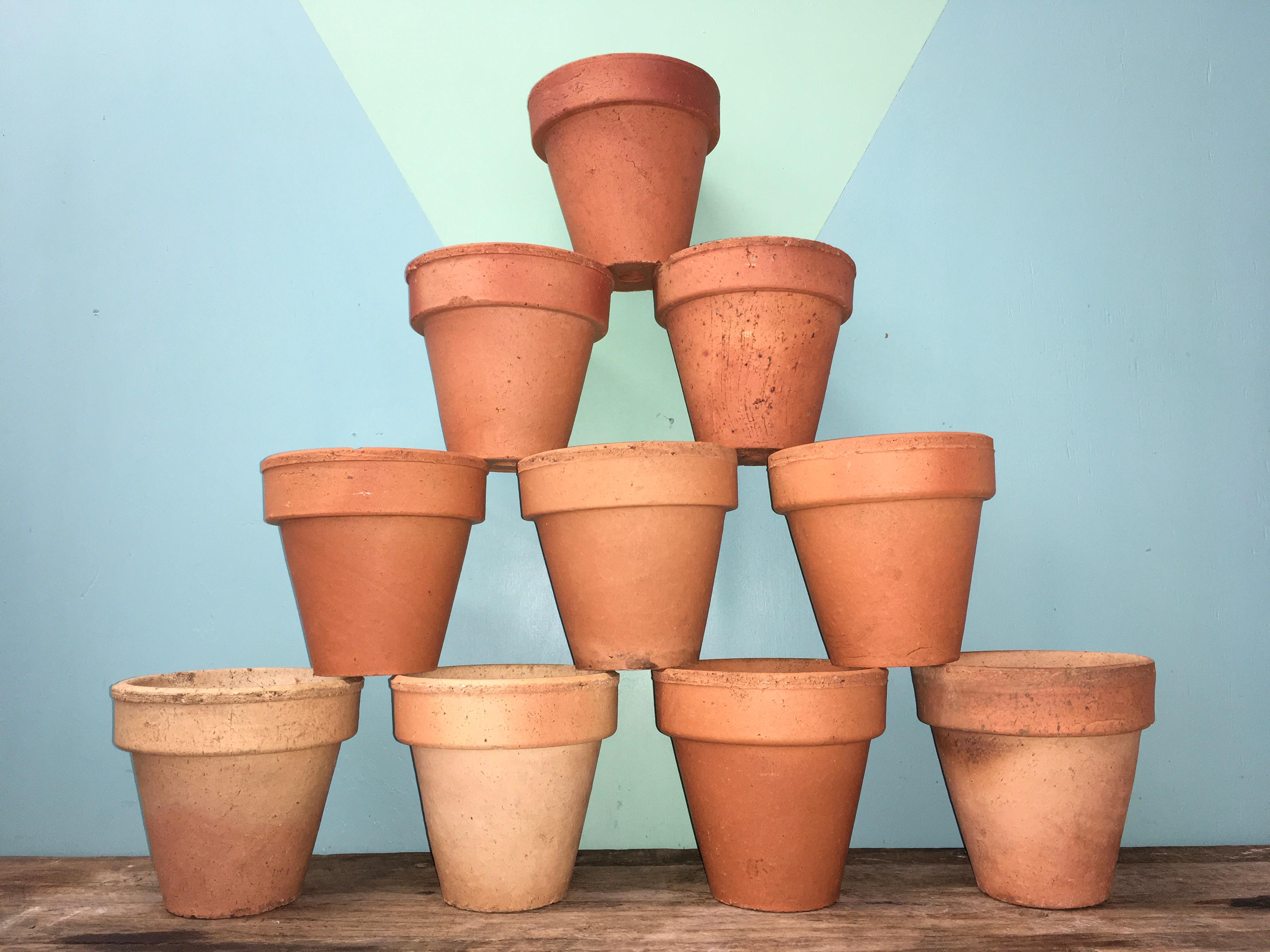 Set of Ten Original Mid-Century Earthenware Terracotta Planter Pots, 1950s