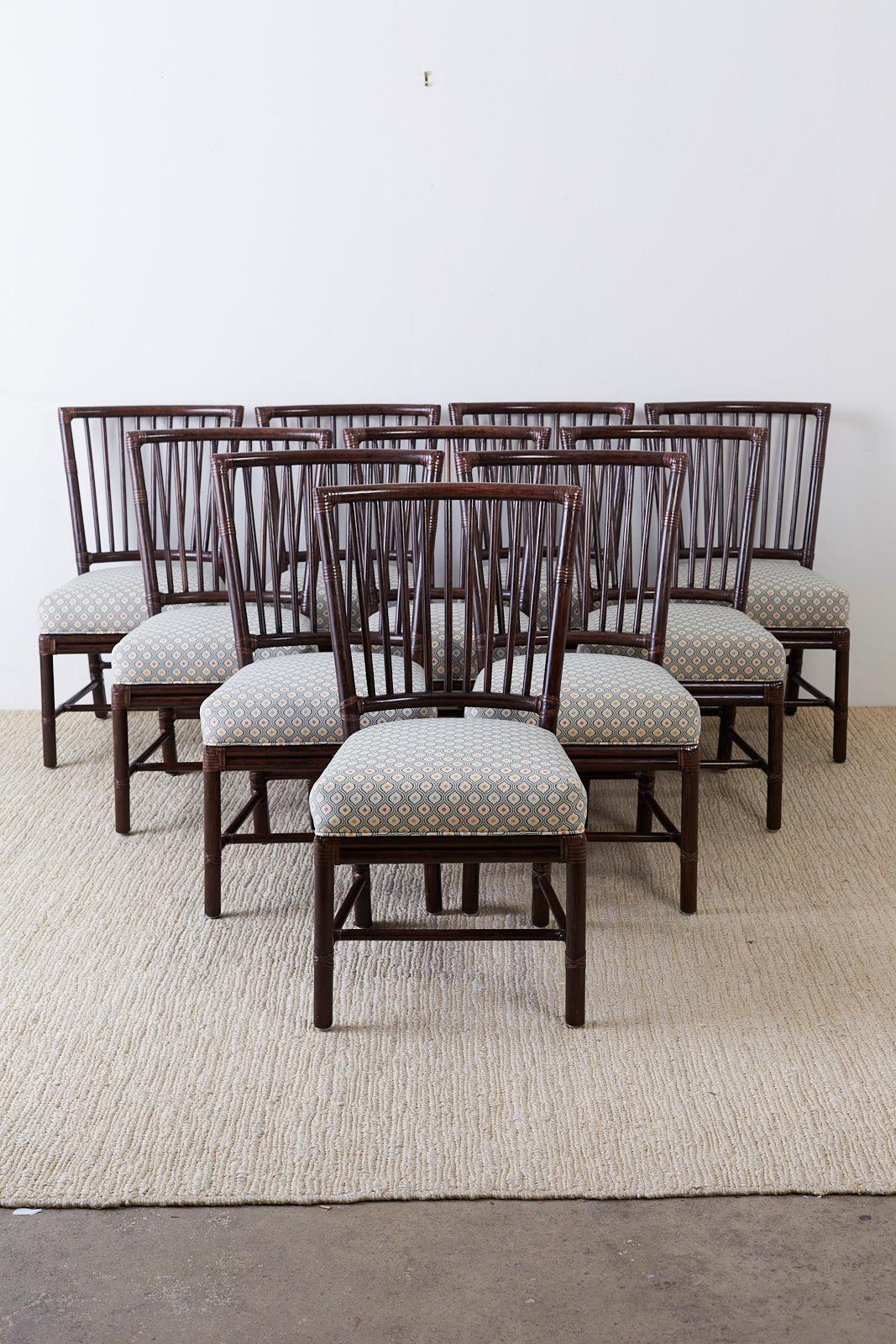 Organic Modern Set of Ten Orlando Diaz-Azcuy for McGuire Rattan Dining Chairs