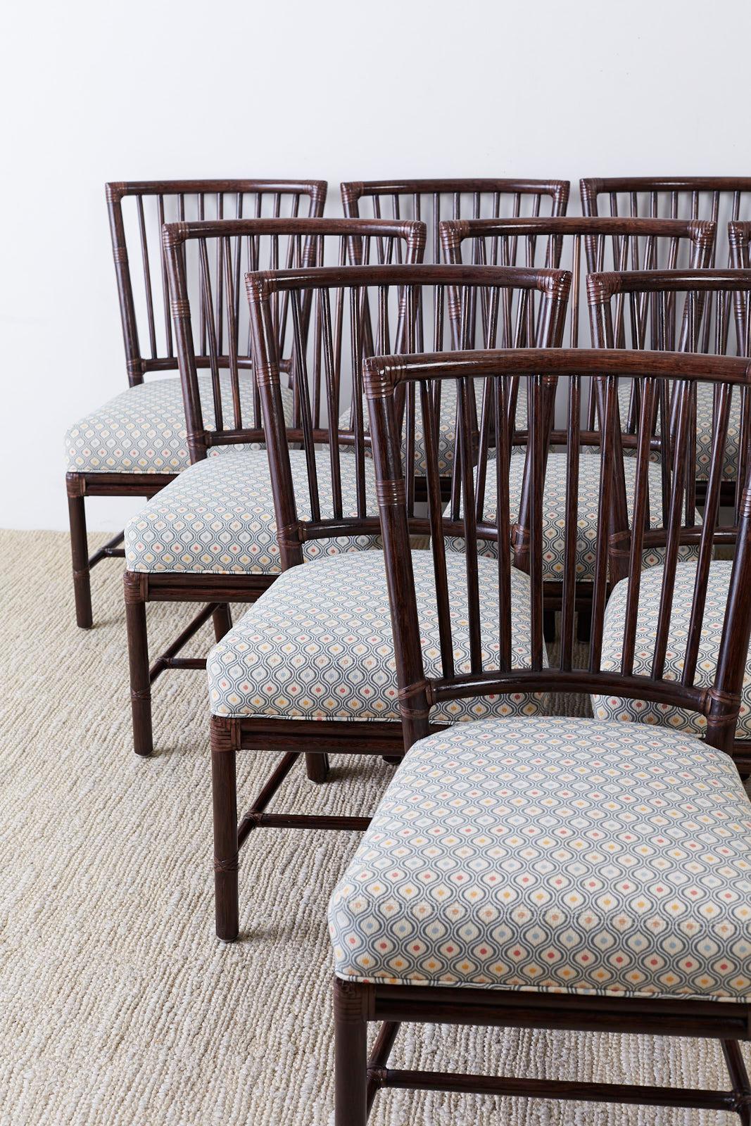 Hand-Crafted Set of Ten Orlando Diaz-Azcuy for McGuire Rattan Dining Chairs