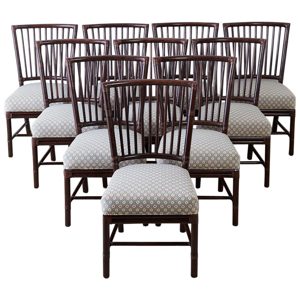 Set of Ten Orlando Diaz-Azcuy for McGuire Rattan Dining Chairs