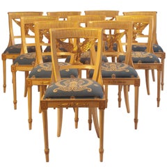 Set of Ten Painted and Gilt Swedish Dining Chairs, circa 1900