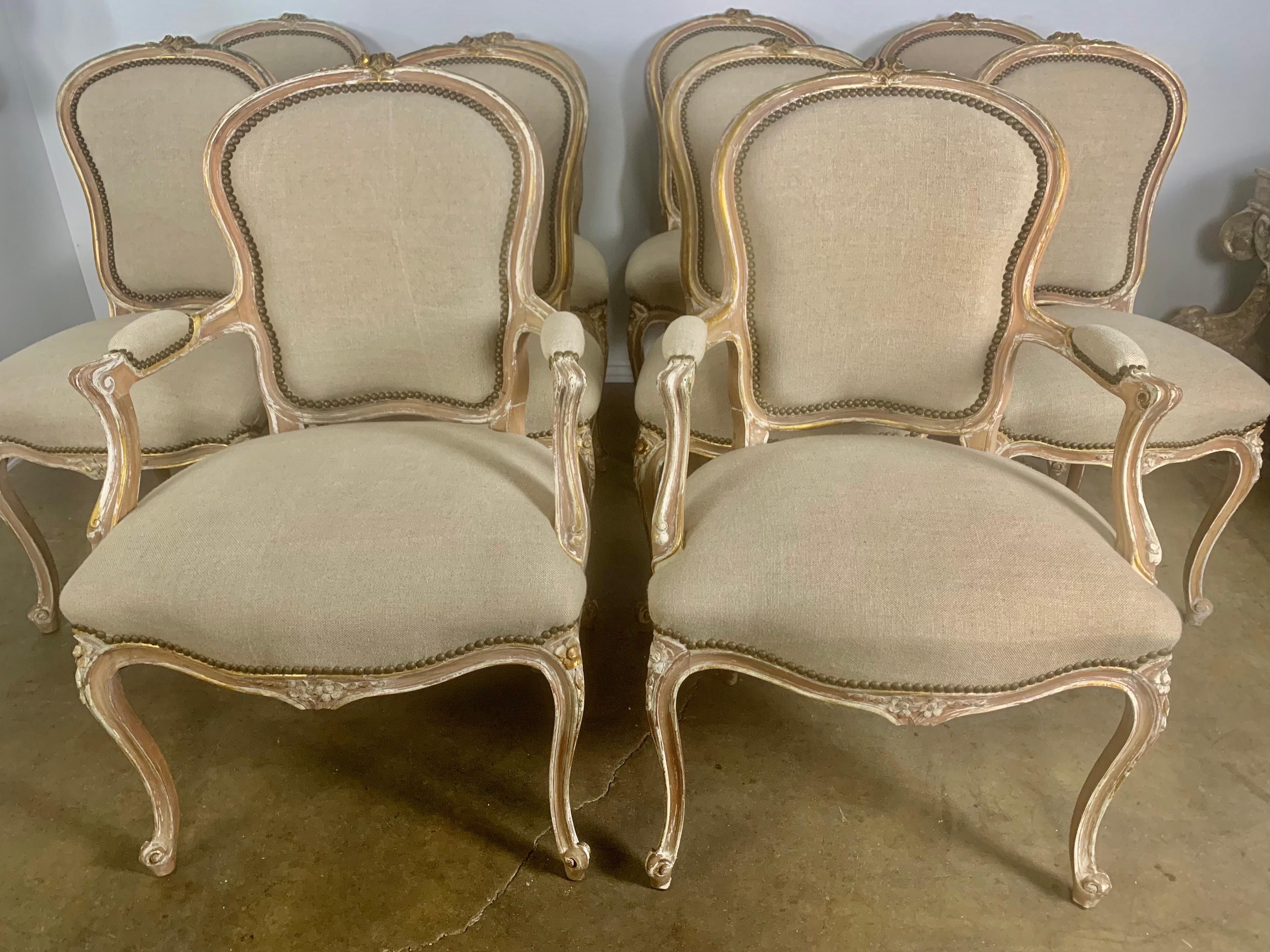 Hand-Painted Set of Ten Painted Louis XV Style French Dining Chairs