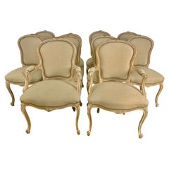 Antique Set of Ten Painted Louis XV Style French Dining Chairs