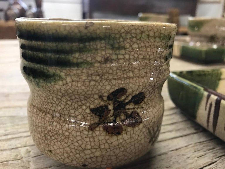 Set of Ten Pieces of Vintage Japanese Oribe Pottery For Sale at 1stDibs