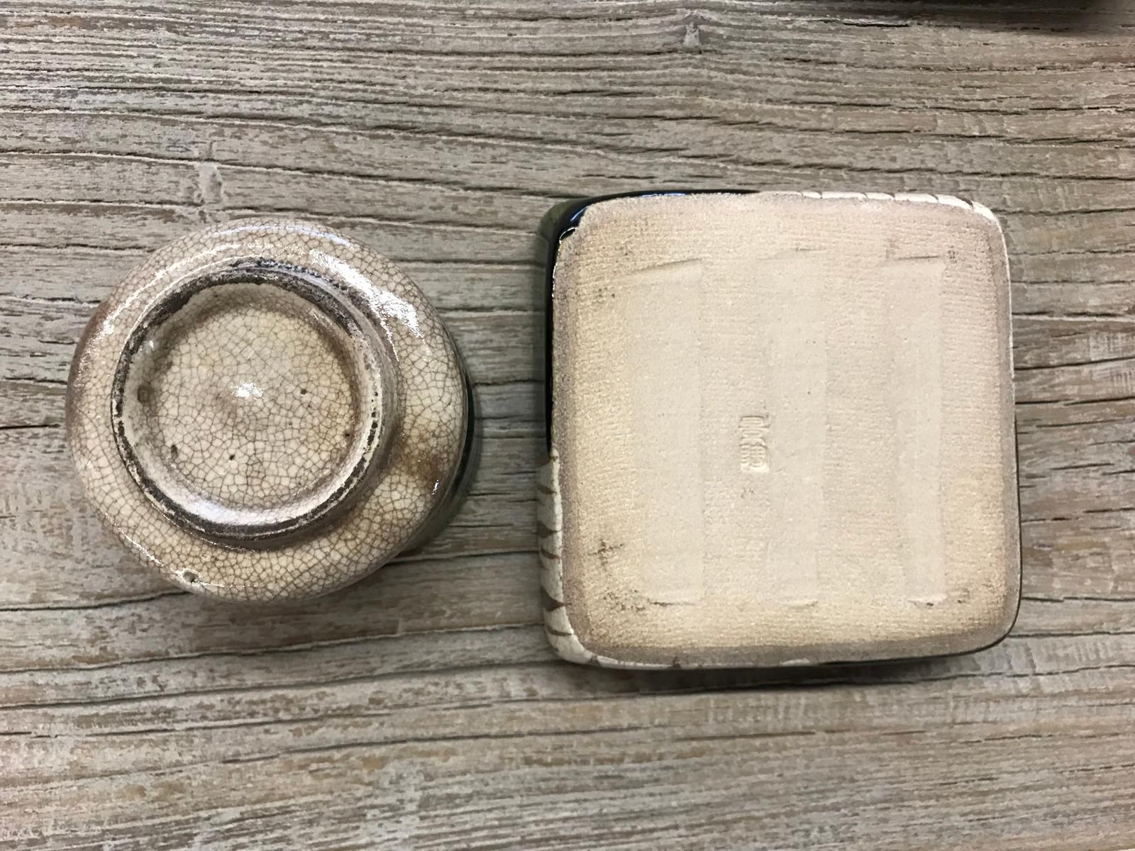 Ceramic Set of Ten Pieces of Vintage Japanese Oribe Pottery