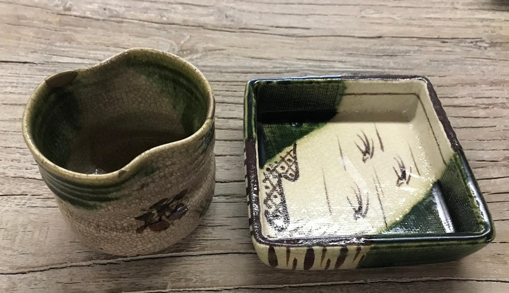 Set of Ten Pieces of Vintage Japanese Oribe Pottery 2