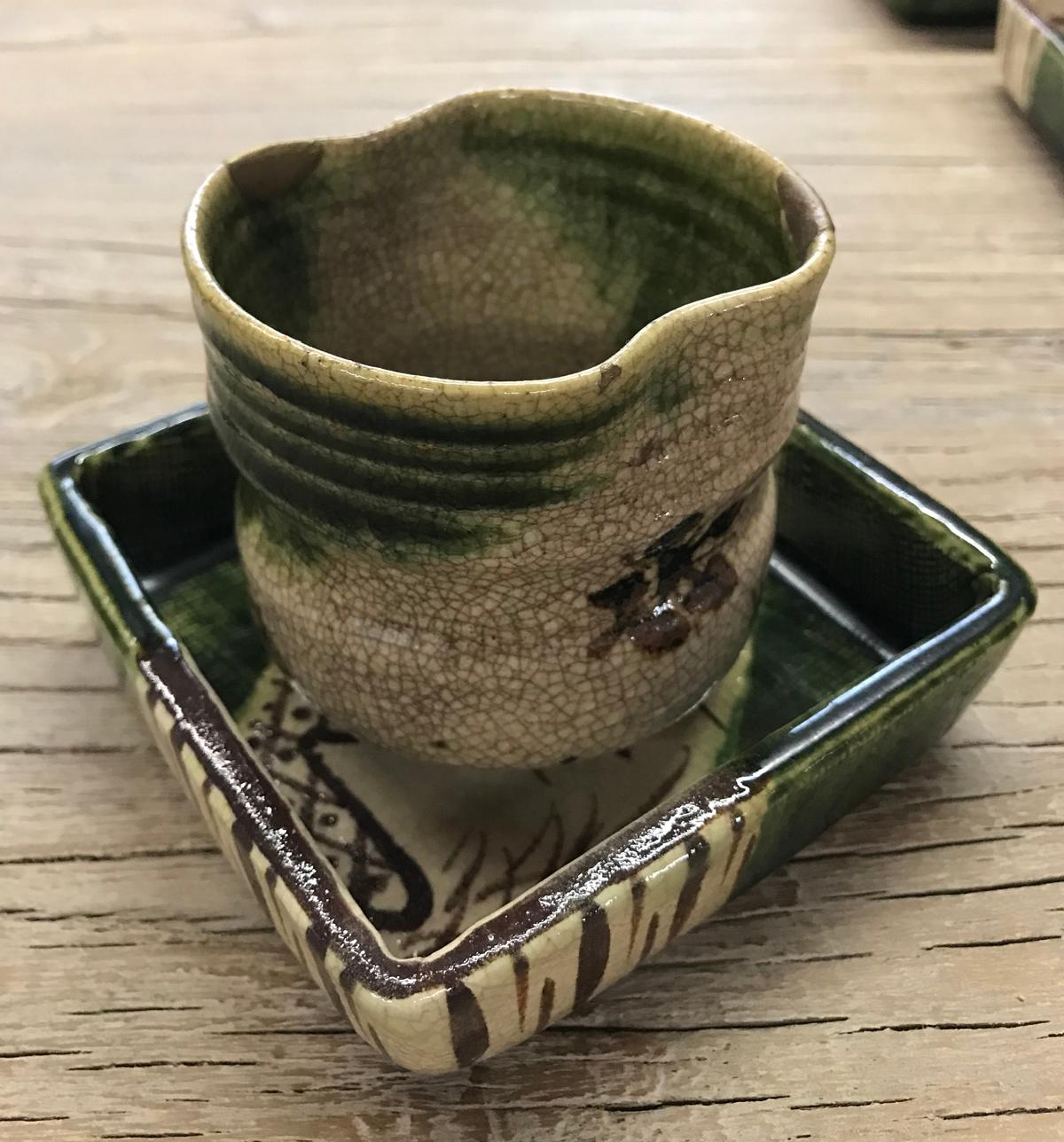 Set of Ten Pieces of Vintage Japanese Oribe Pottery 3