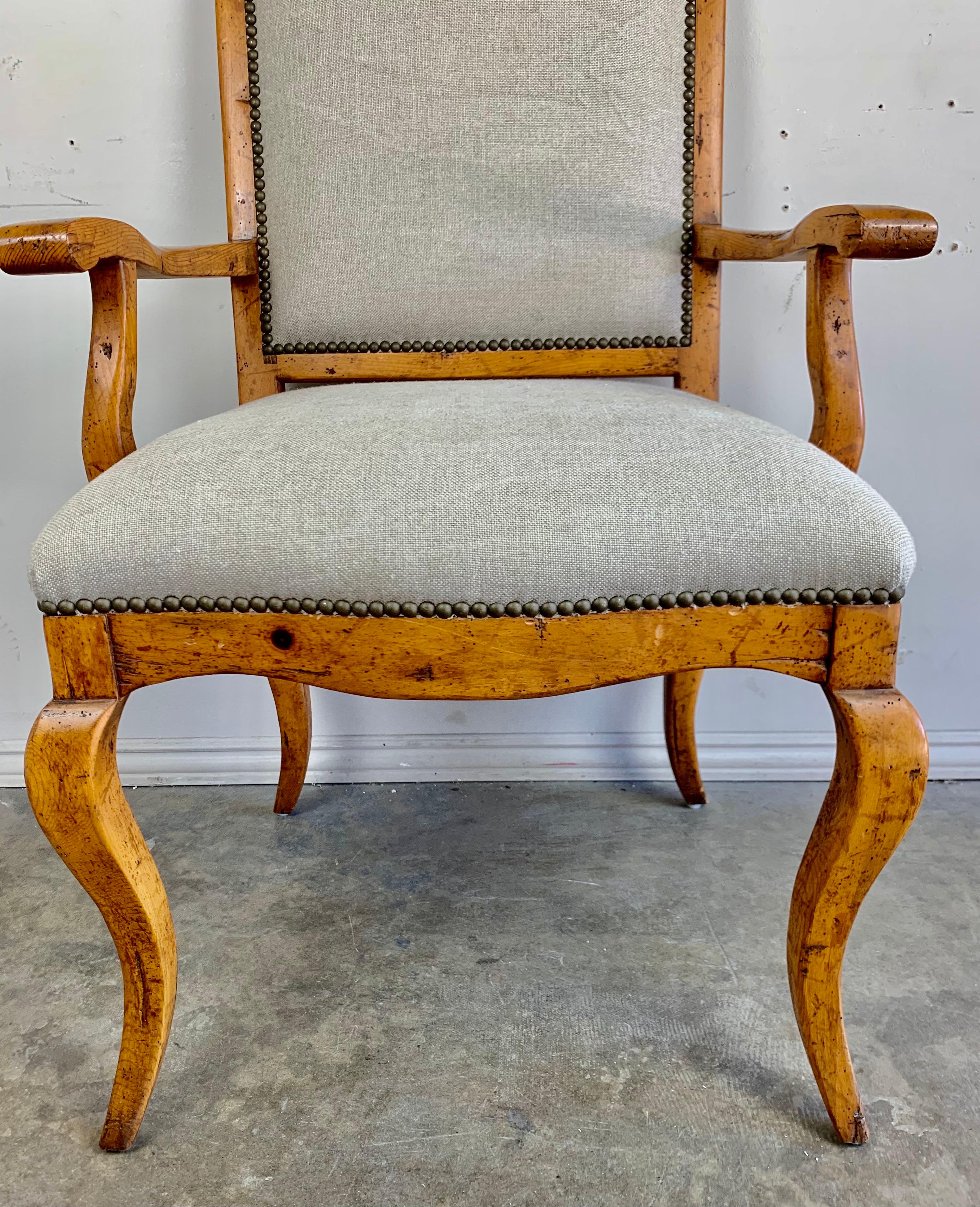Set of Ten Pine Dining Armchairs with Belgium Linen Upholstery 5