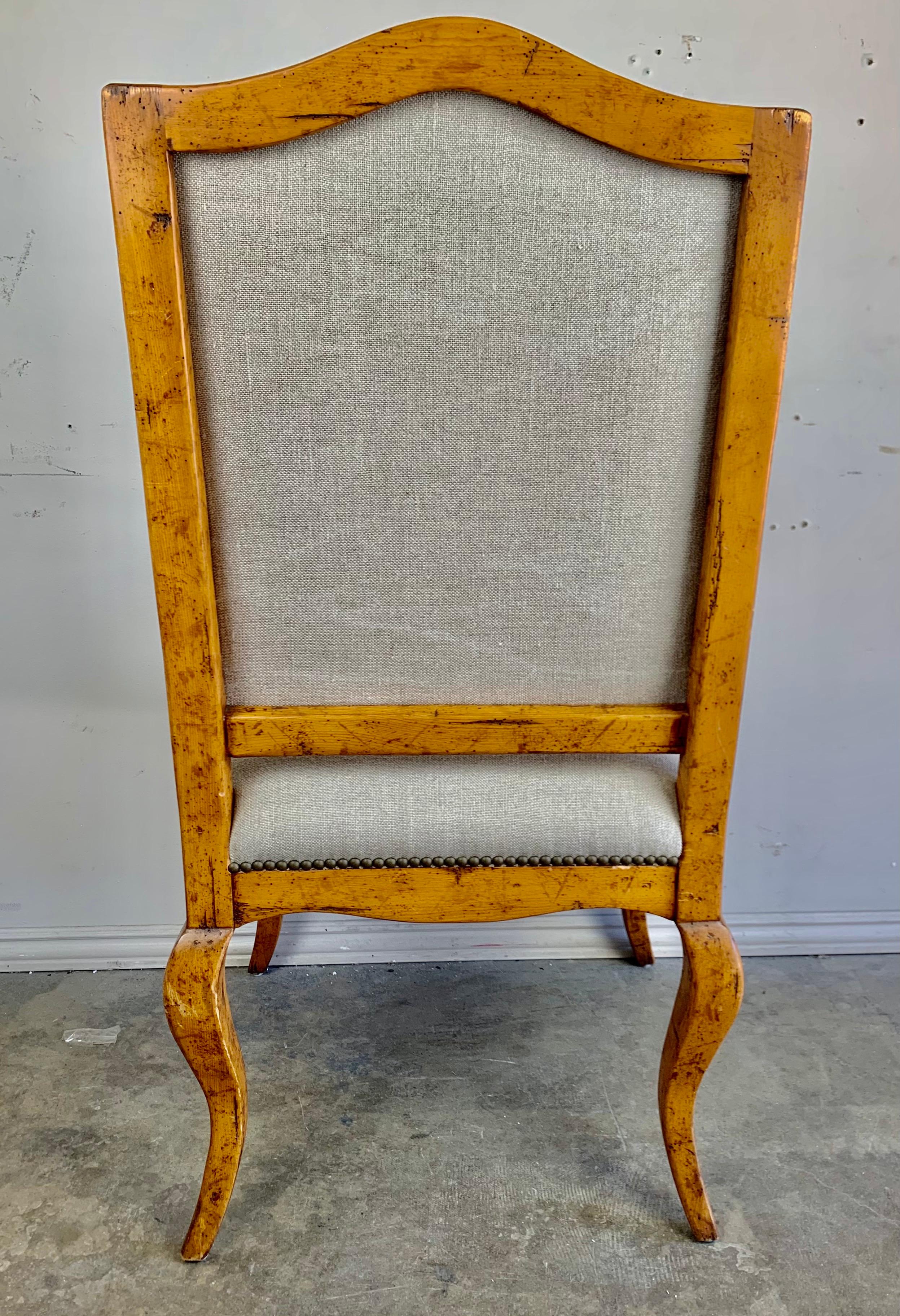 Set of Ten Pine Dining Armchairs with Belgium Linen Upholstery 8