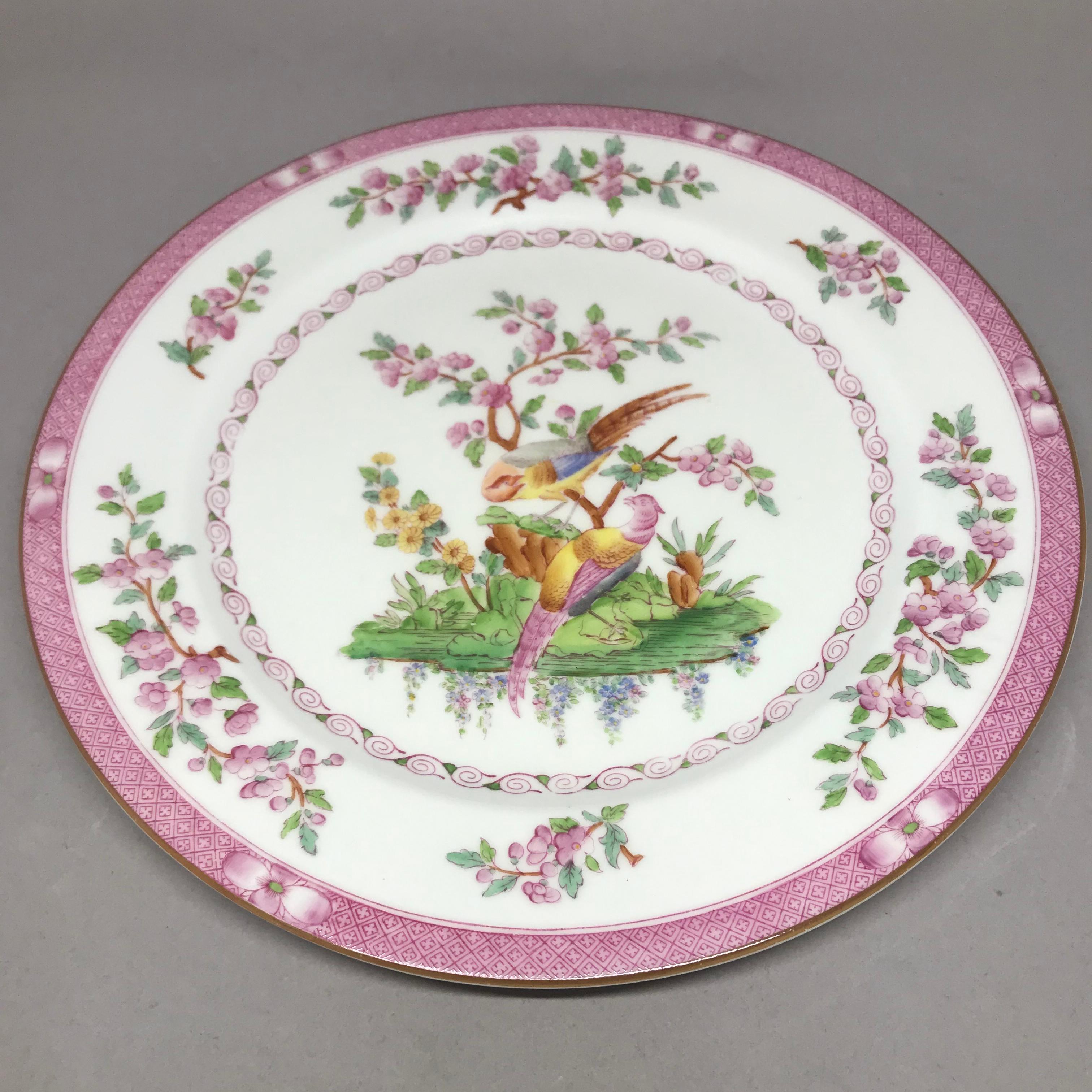 Set of Ten Pink Bird Plates For Sale 3