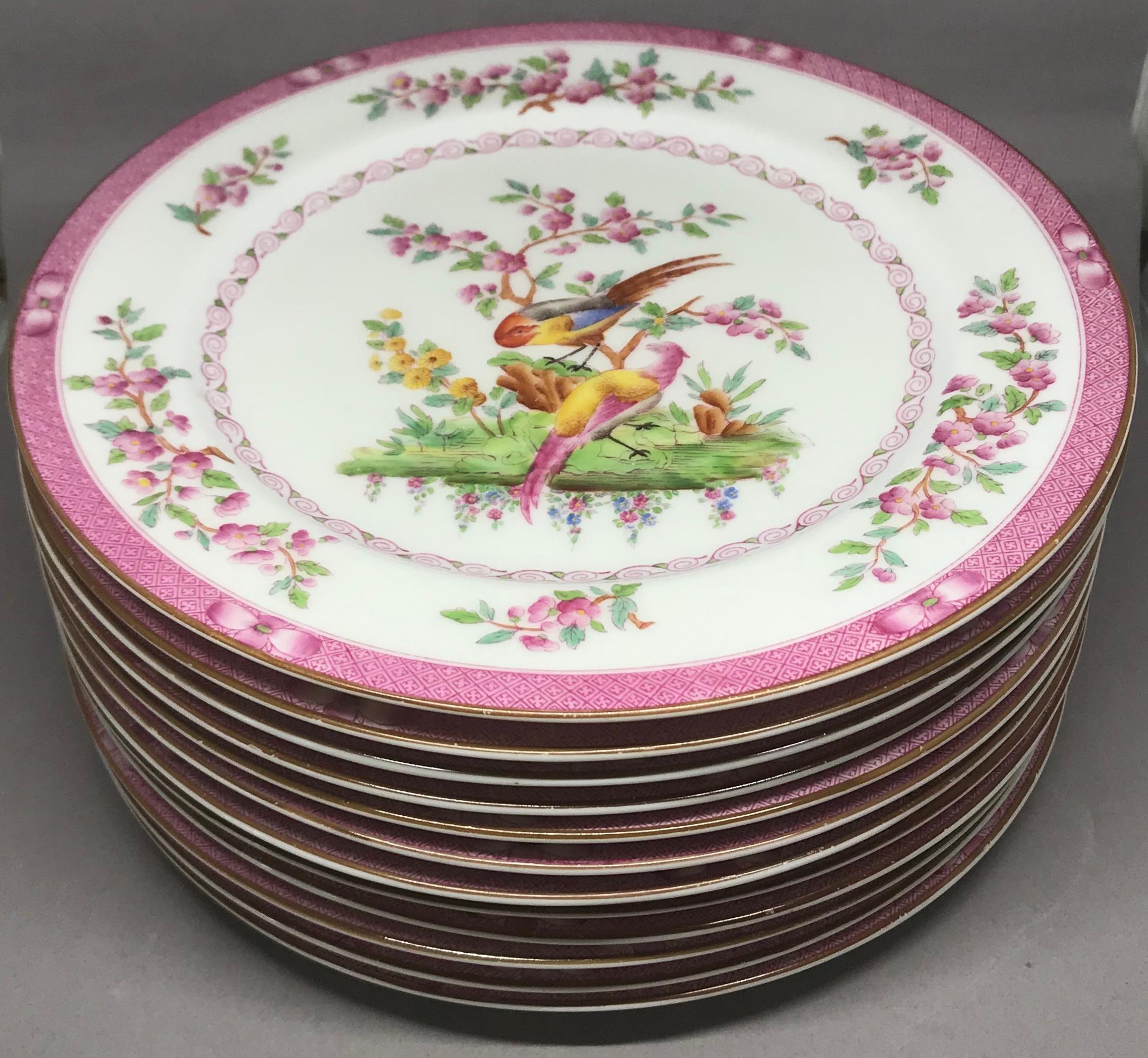Set of Ten Pink Bird Plates For Sale 5