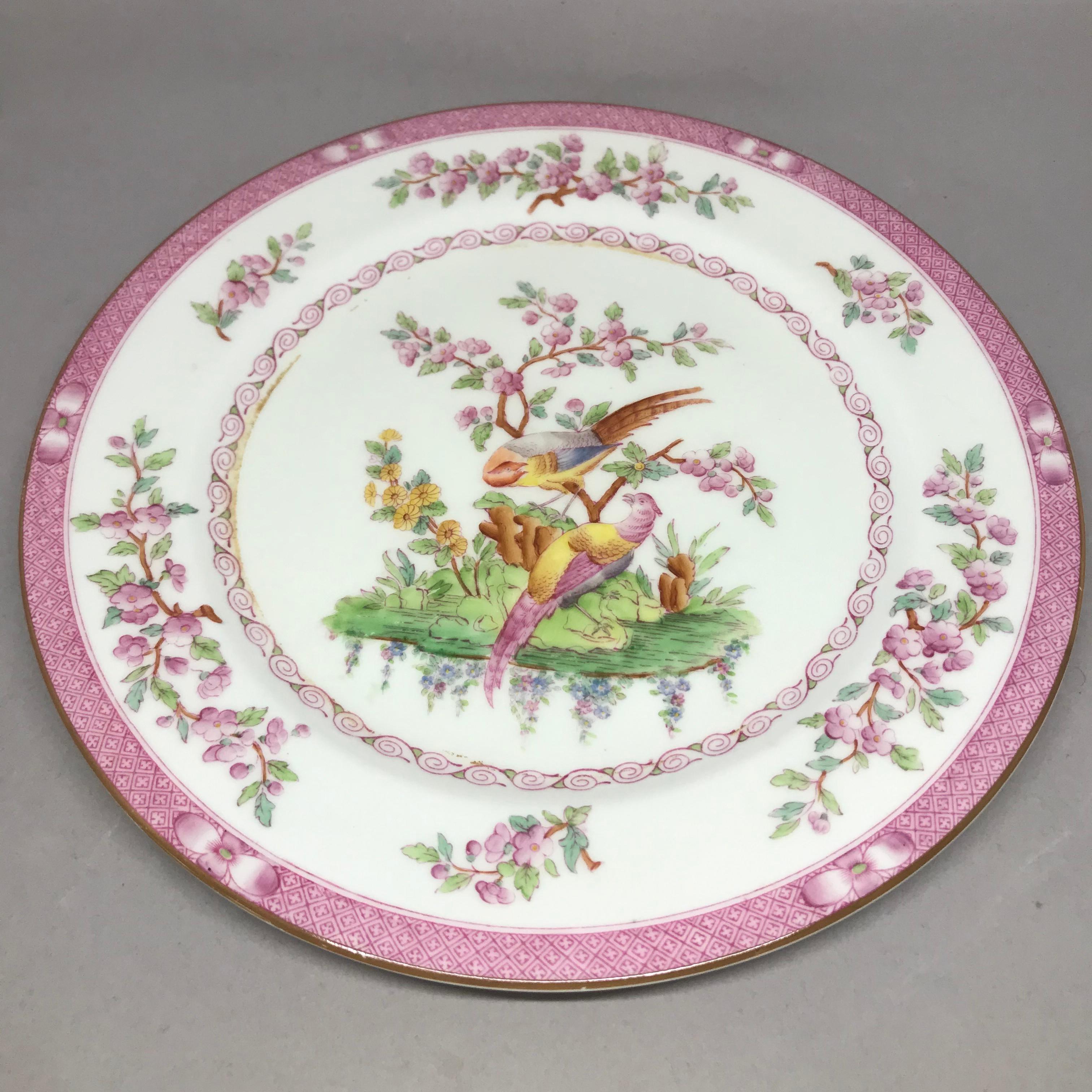 Set of Ten Pink Bird Plates In Good Condition For Sale In New York, NY