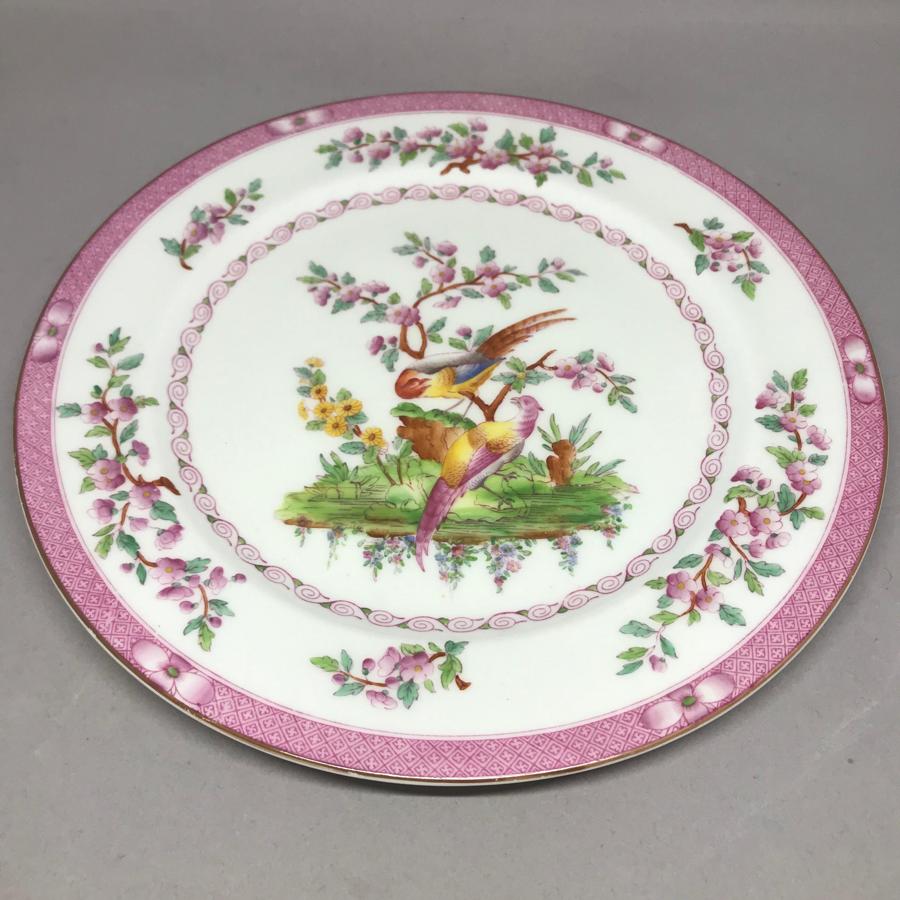 20th Century Set of Ten Pink Bird Plates For Sale