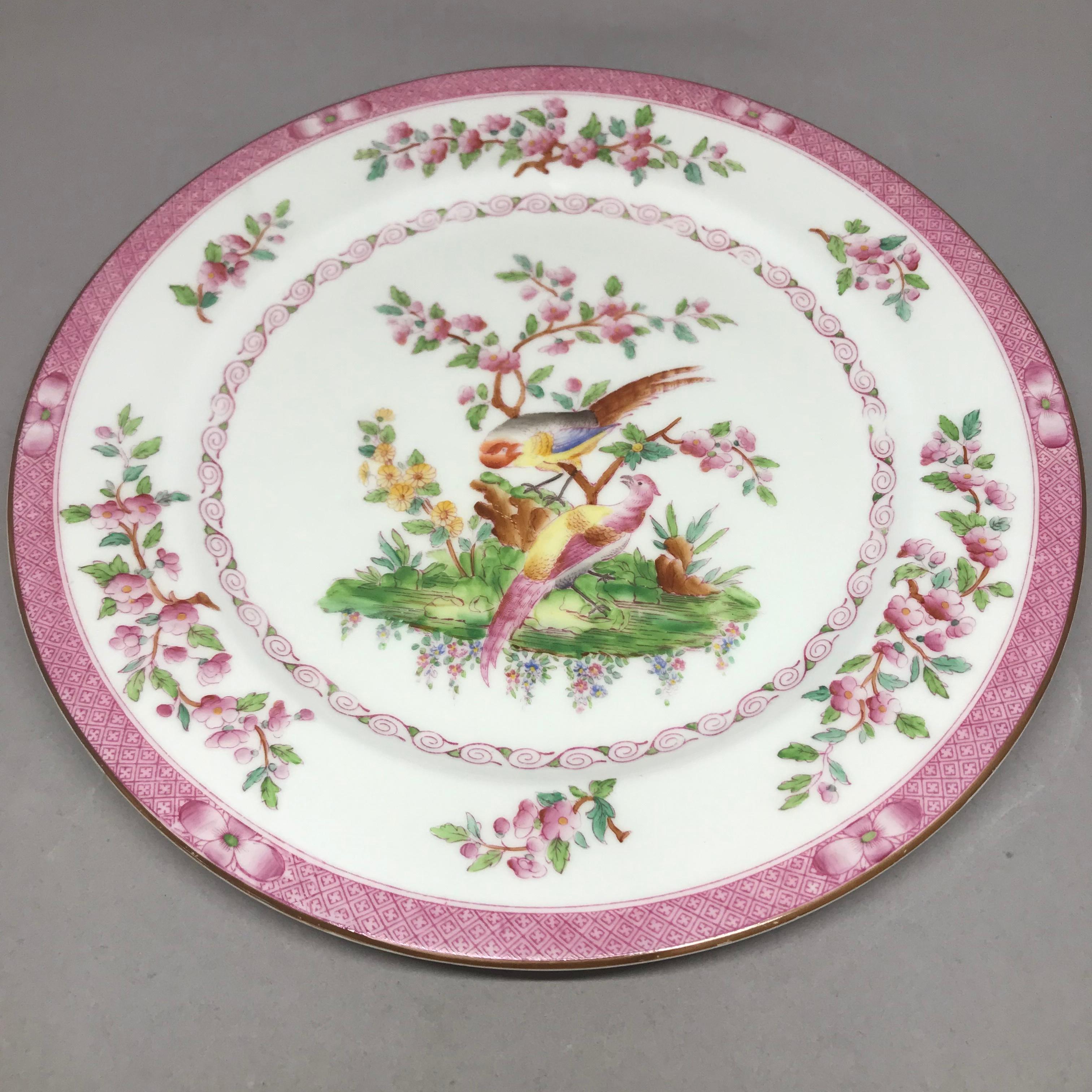 Set of Ten Pink Bird Plates For Sale 1