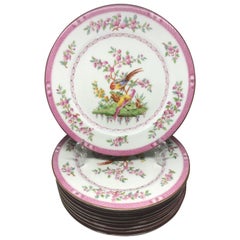 Set of Ten Pink Bird Plates